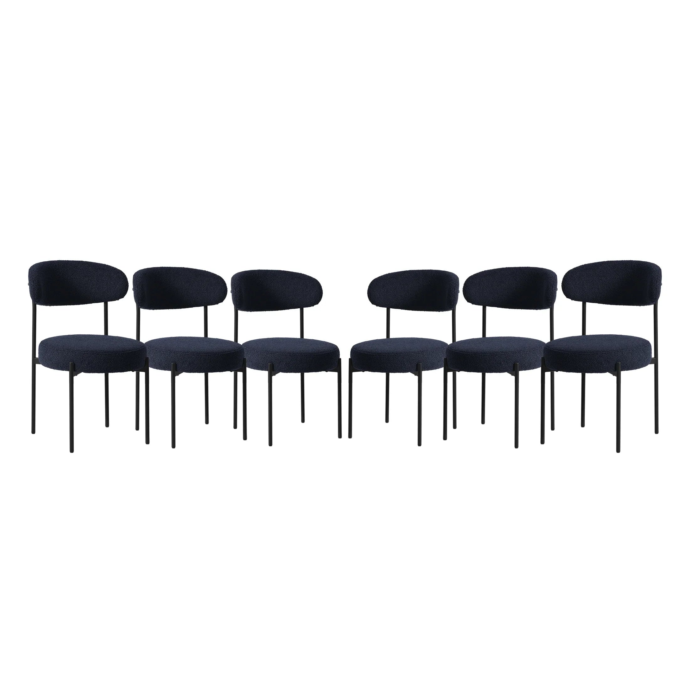 Celine Mid-Century Modern Upholstered Sherpa Round Dining Chairs (Set of 6)