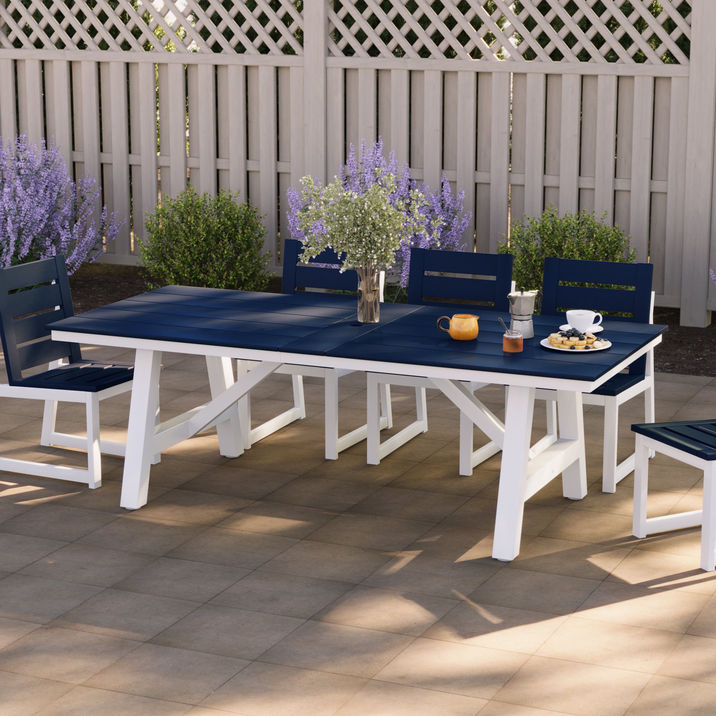 Stinson 90" HDPE Rectangle Outdoor Patio Dining Table With Umbrella Hole and Metal Frame