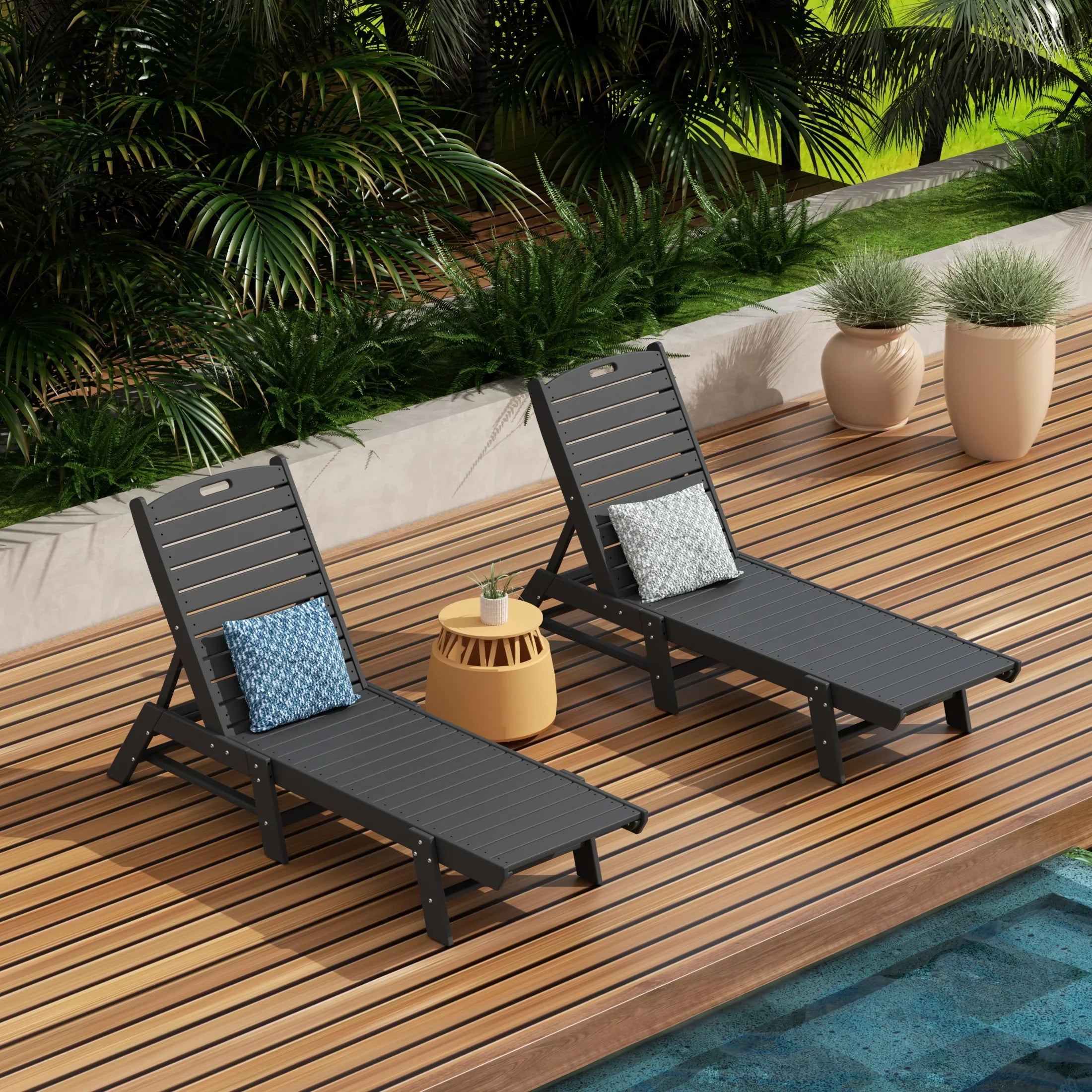 Paradise Poly Reclining Outdoor Patio Chaise Lounge Chair Adjustable (Set of 2)