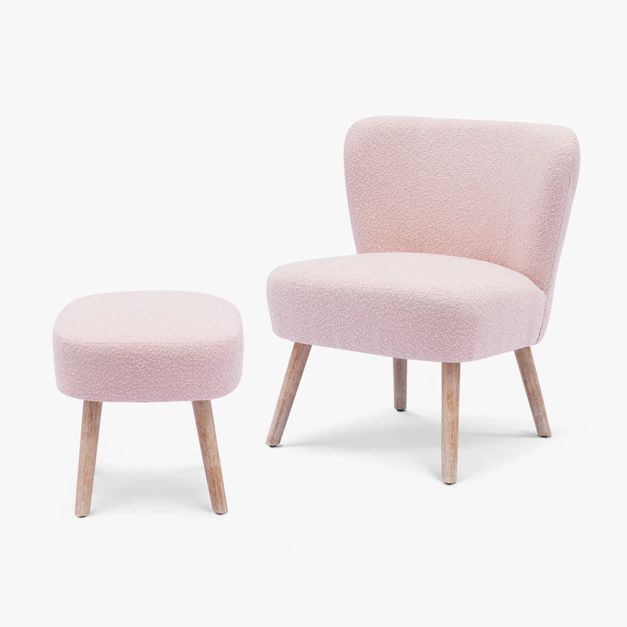 Amélie Mid-Century Boucle Accent Chair with Ottoman Foot Stool Set