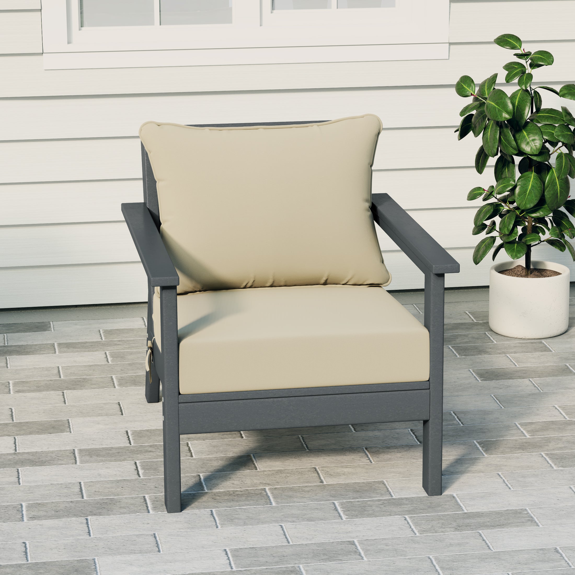 Portsmouth Outdoor Modern HDPE Patio Club Chair with Deep Seat Cushions