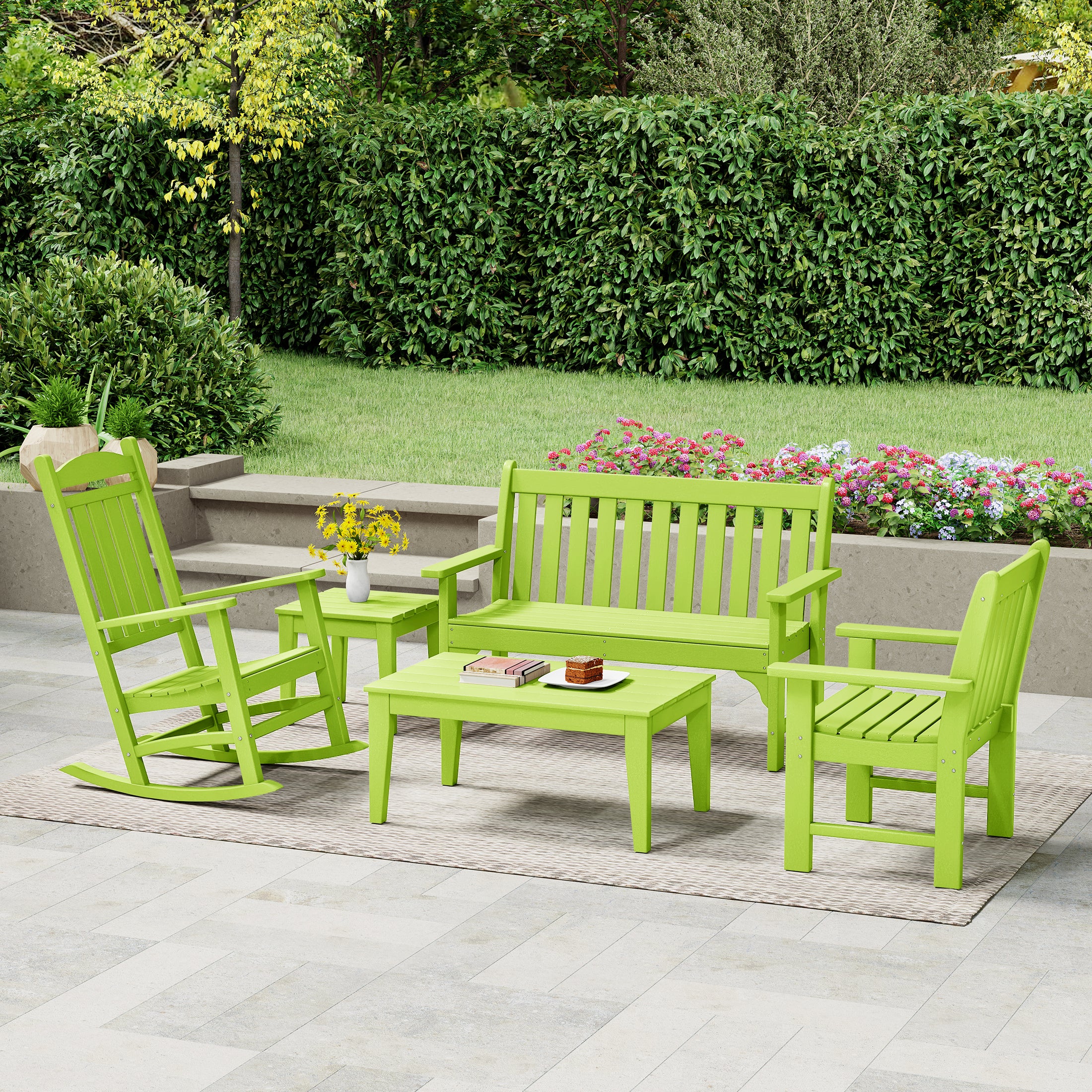 Paradise 5-Piece HDPE Outdoor Patio Furniture Couch and Rocking Chair Set