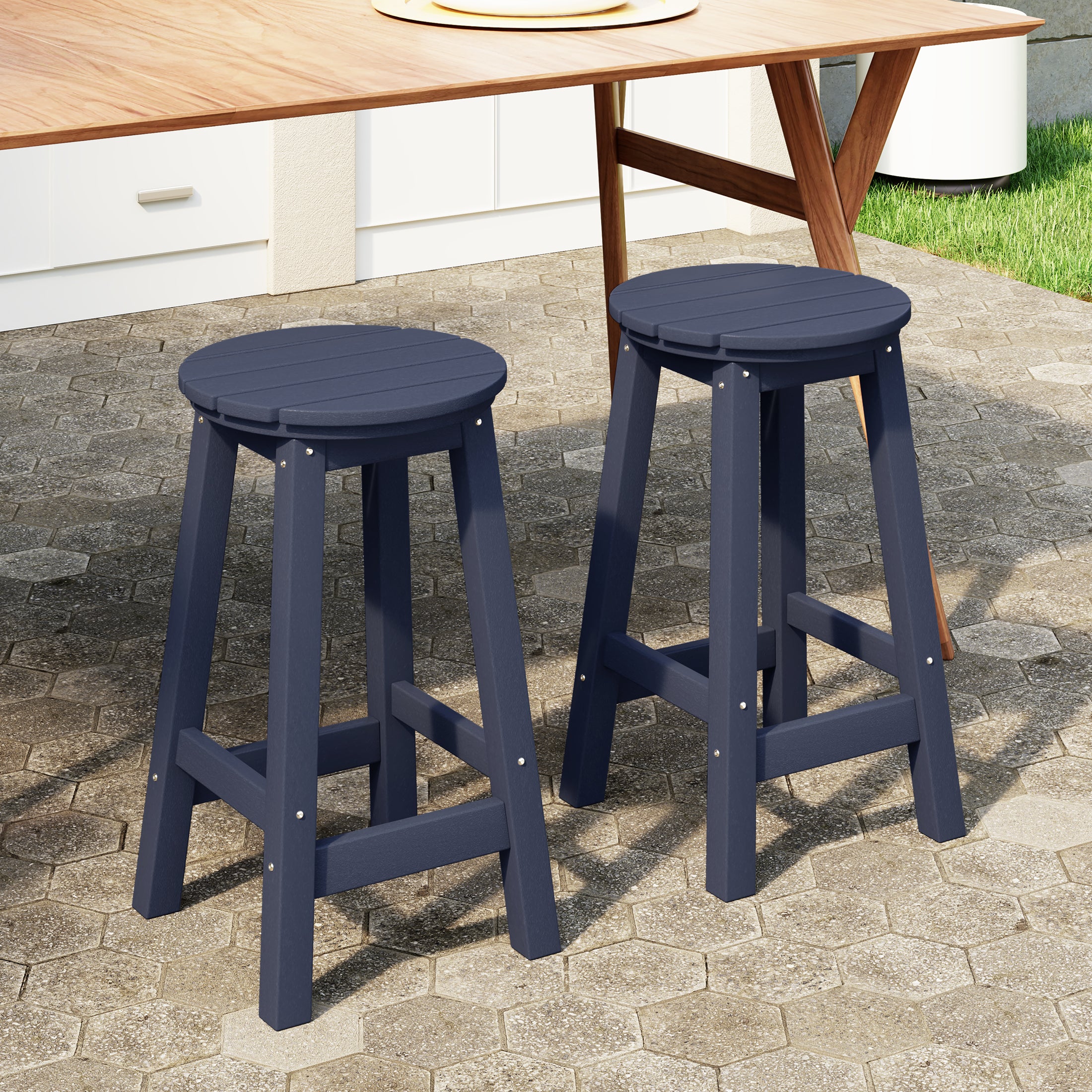 Paradise 24" HDPE Outdoor Patio Round Counter Height Bar Stool Set of 2