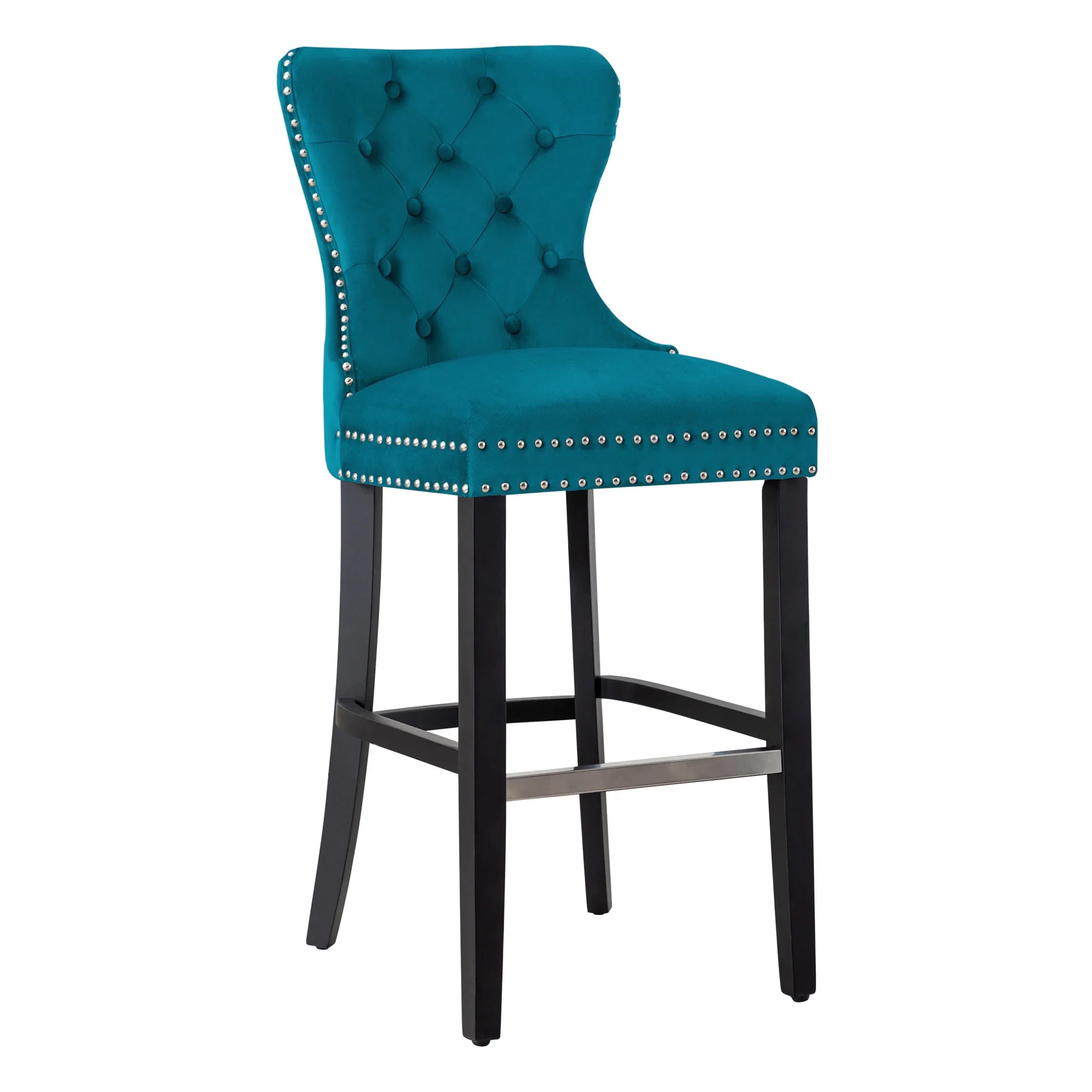 Hank 29" Tufted Velvet Bar Stool, Black