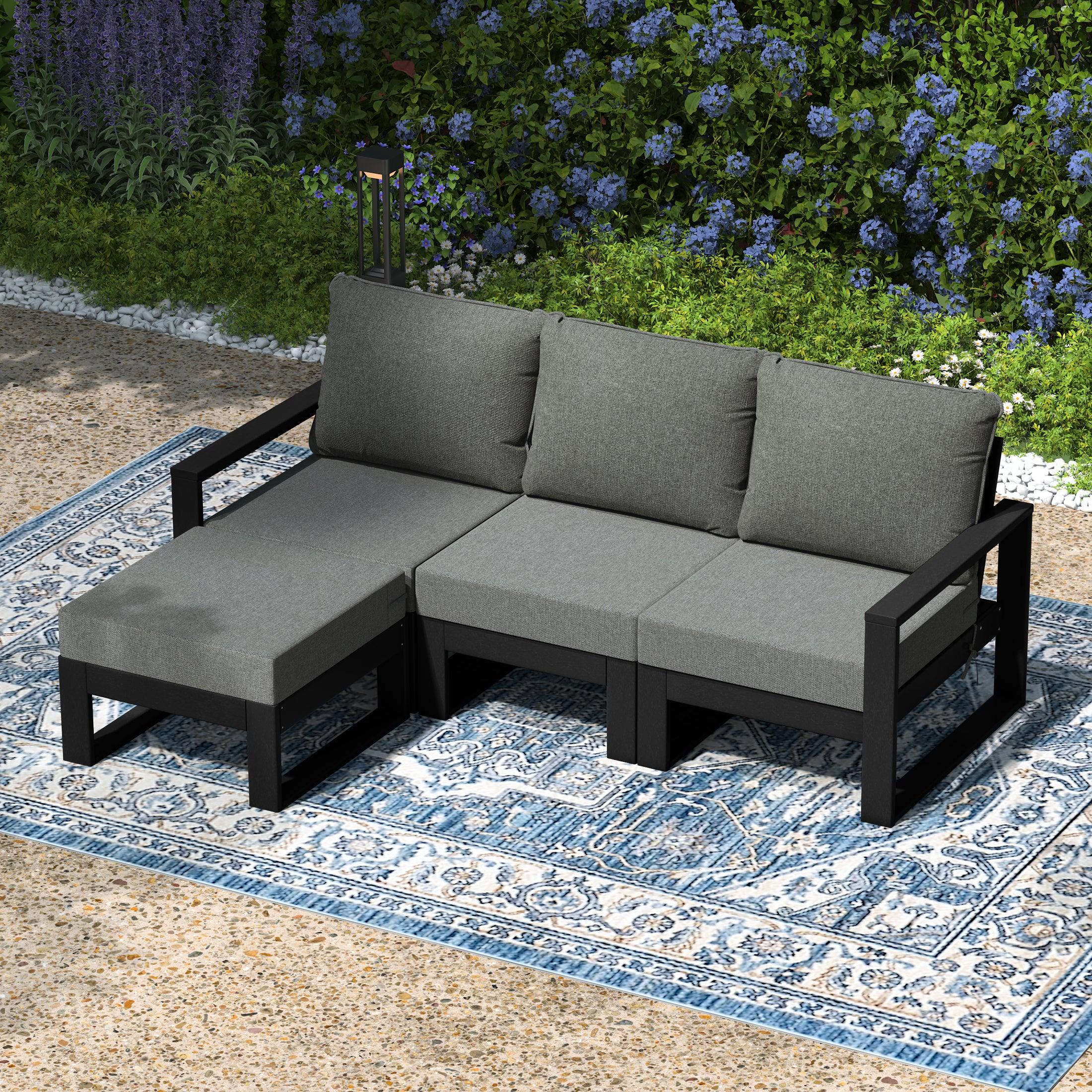 Rockaway 4-Piece Outdoor HDPE All-Weather Modern Deep Seating Patio Sofa Sectional Set with Waterproof Cushions