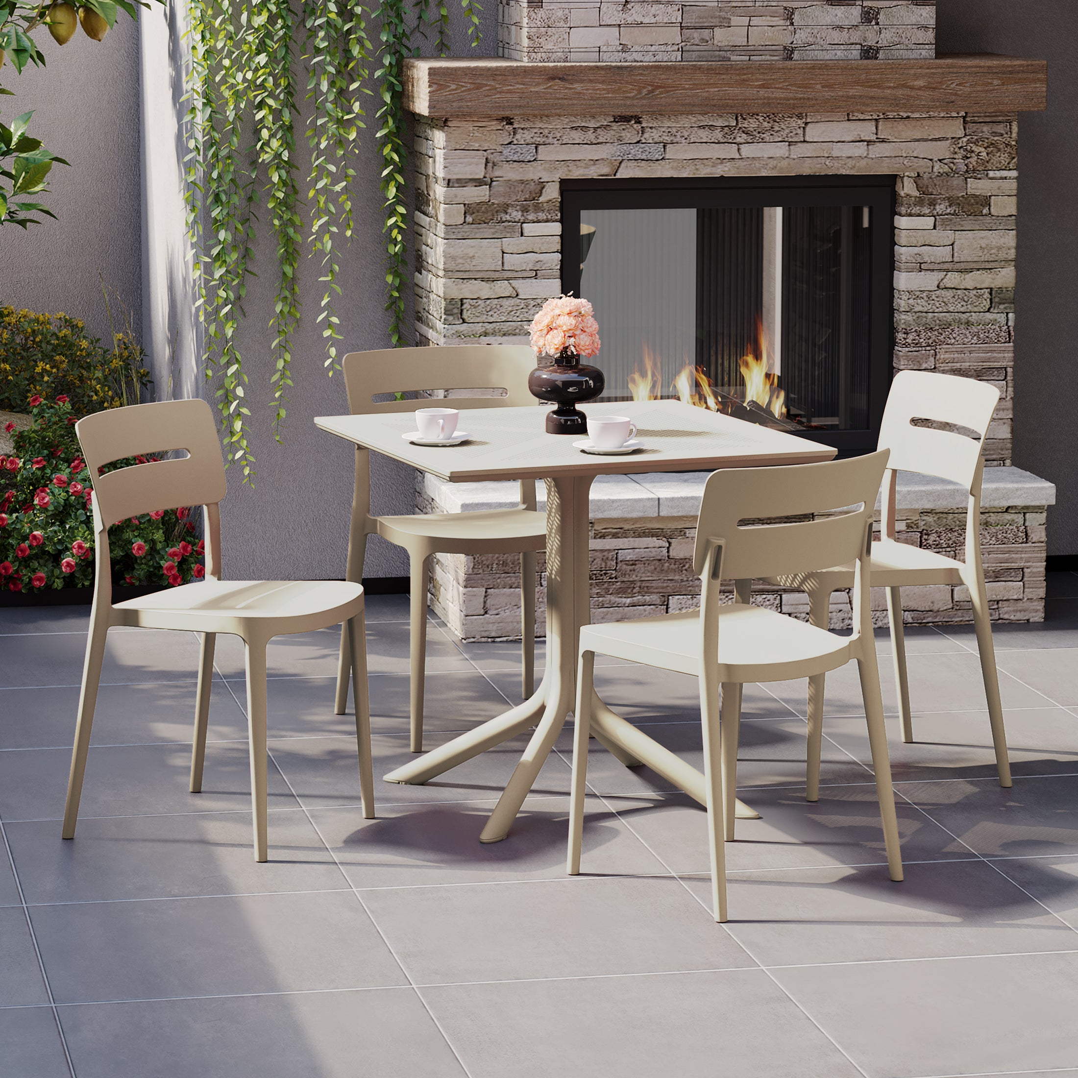 Sunshine Modern 5-Piece Resin Patio Dining Table Set with Stackable Patio Dining Chairs