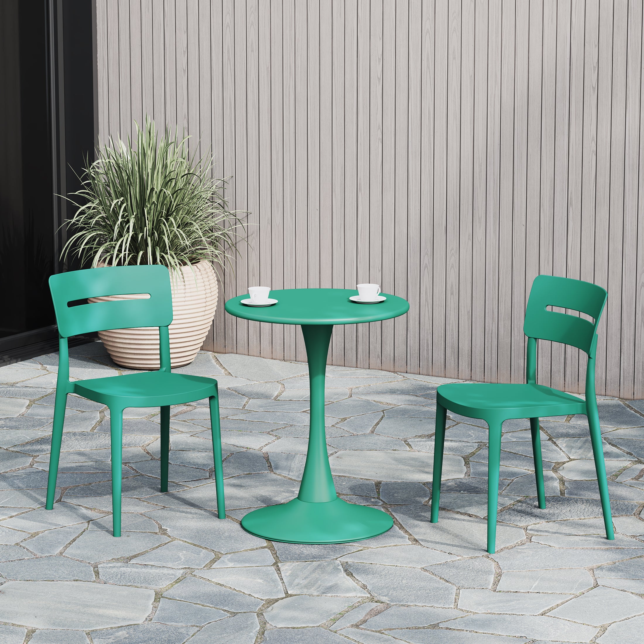 Sunshine Outdoor Modern Stackable Plastic Patio Dining Chairs (Set of 2)