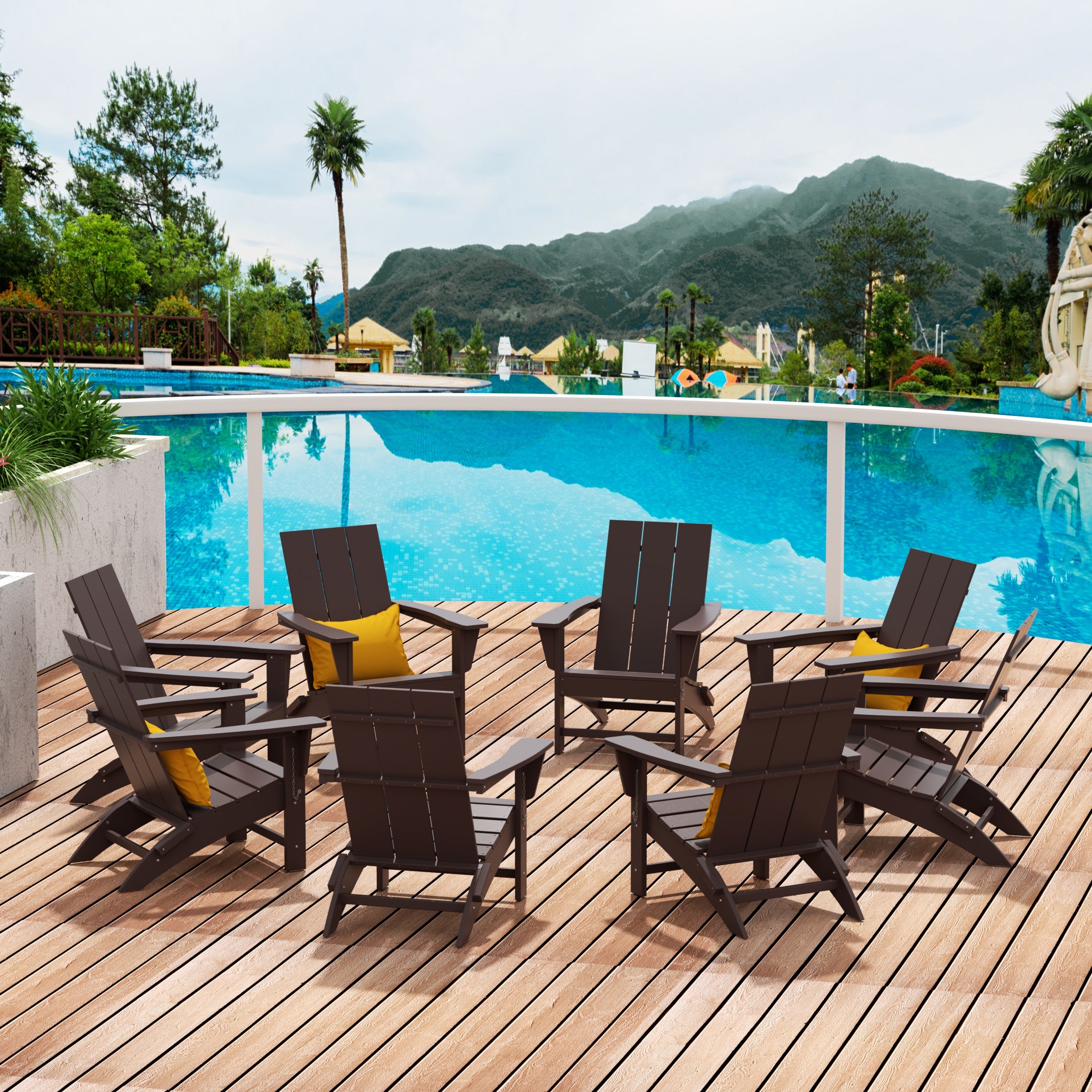 Palms 8-Piece Modern Poly Folding Adirondack Chair Set