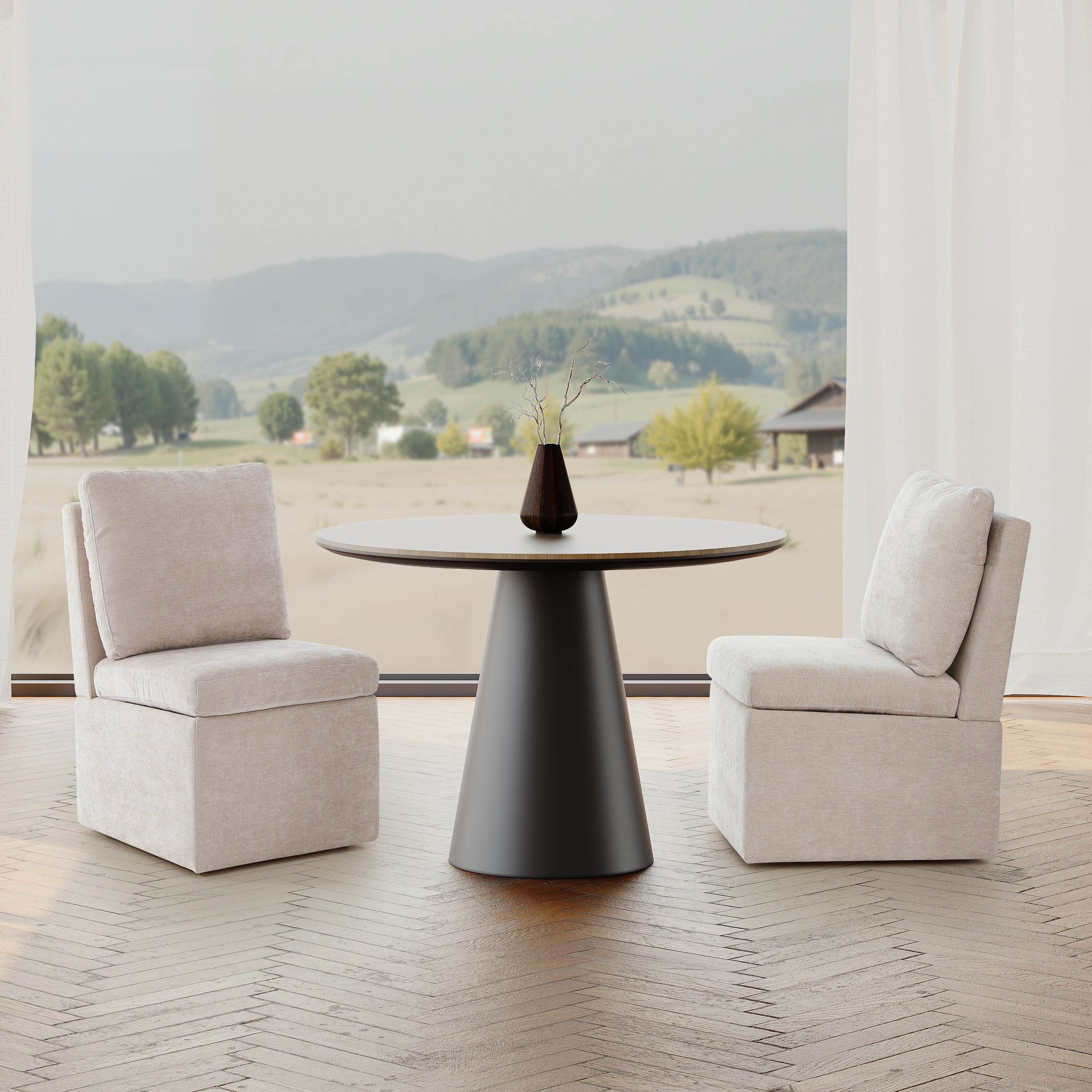 Danburry Modern Upholstered Chenille Armless Dining Chairs With Casters (Set of 2)