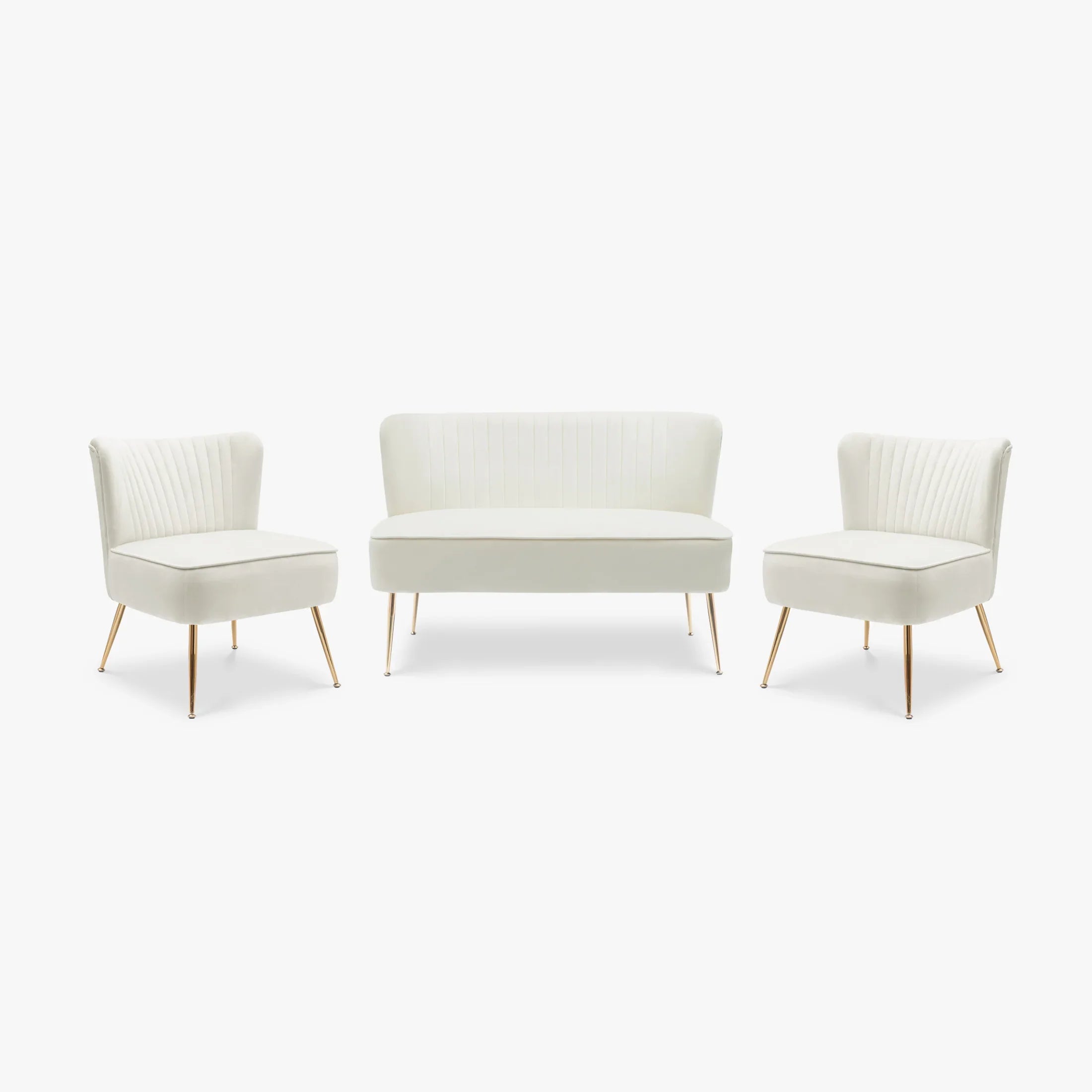 Alaia Mid Century Modern Tufted Velvet Loveseat Sofa and 25" Accent Chair 3-Piece Set