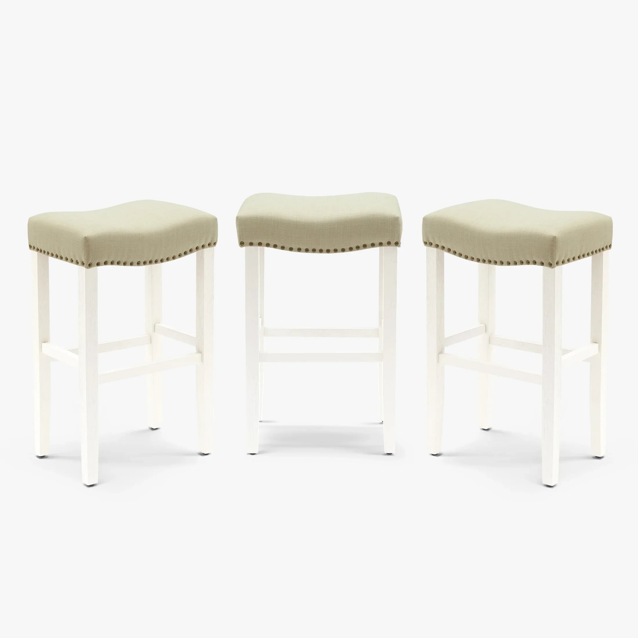 Bulmon 29" Upholstered Saddle Seat Antique White Bar Stool (Set of 3)