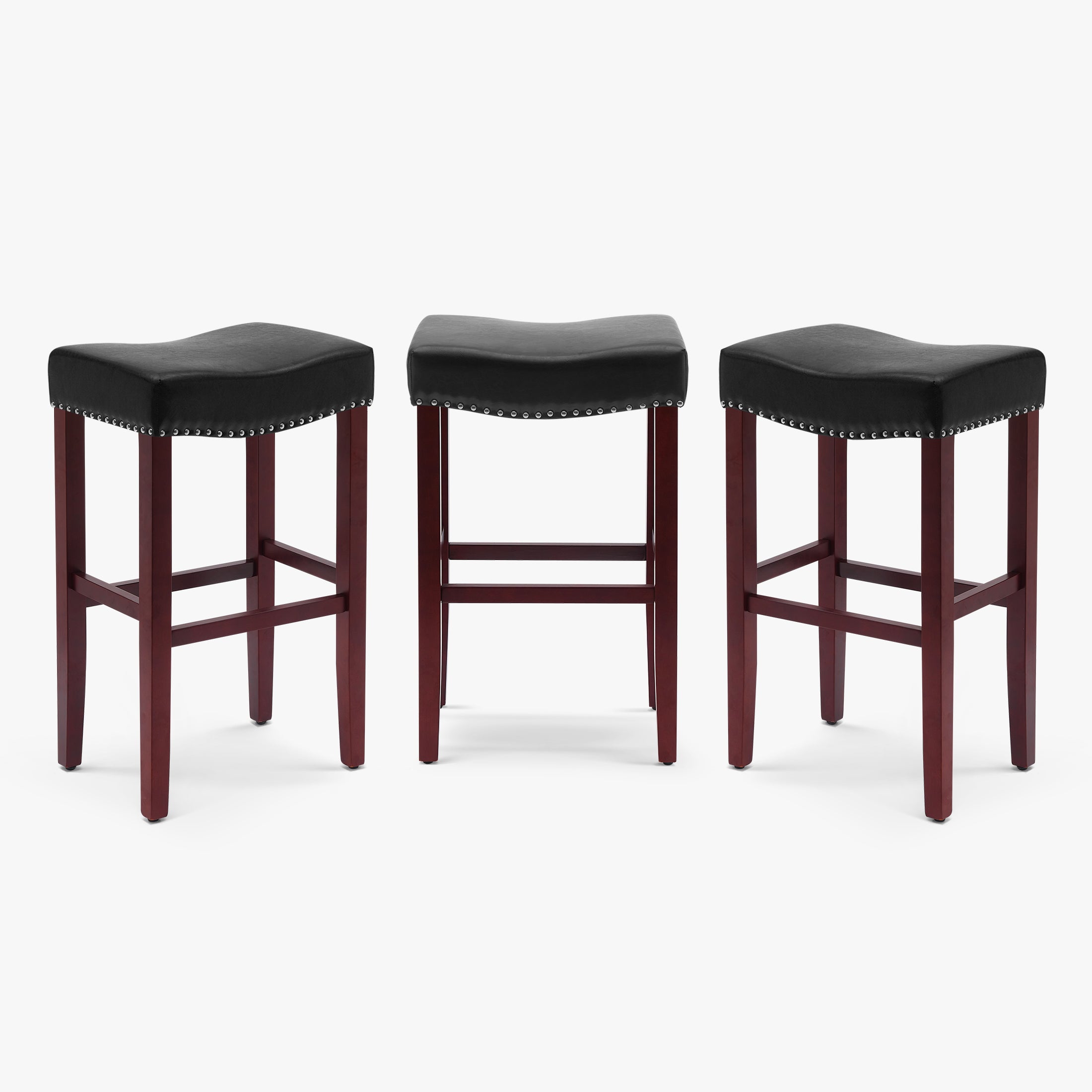 Bulmon 29" Upholstered Saddle Seat Cherry Bar Stools (Set of 3)