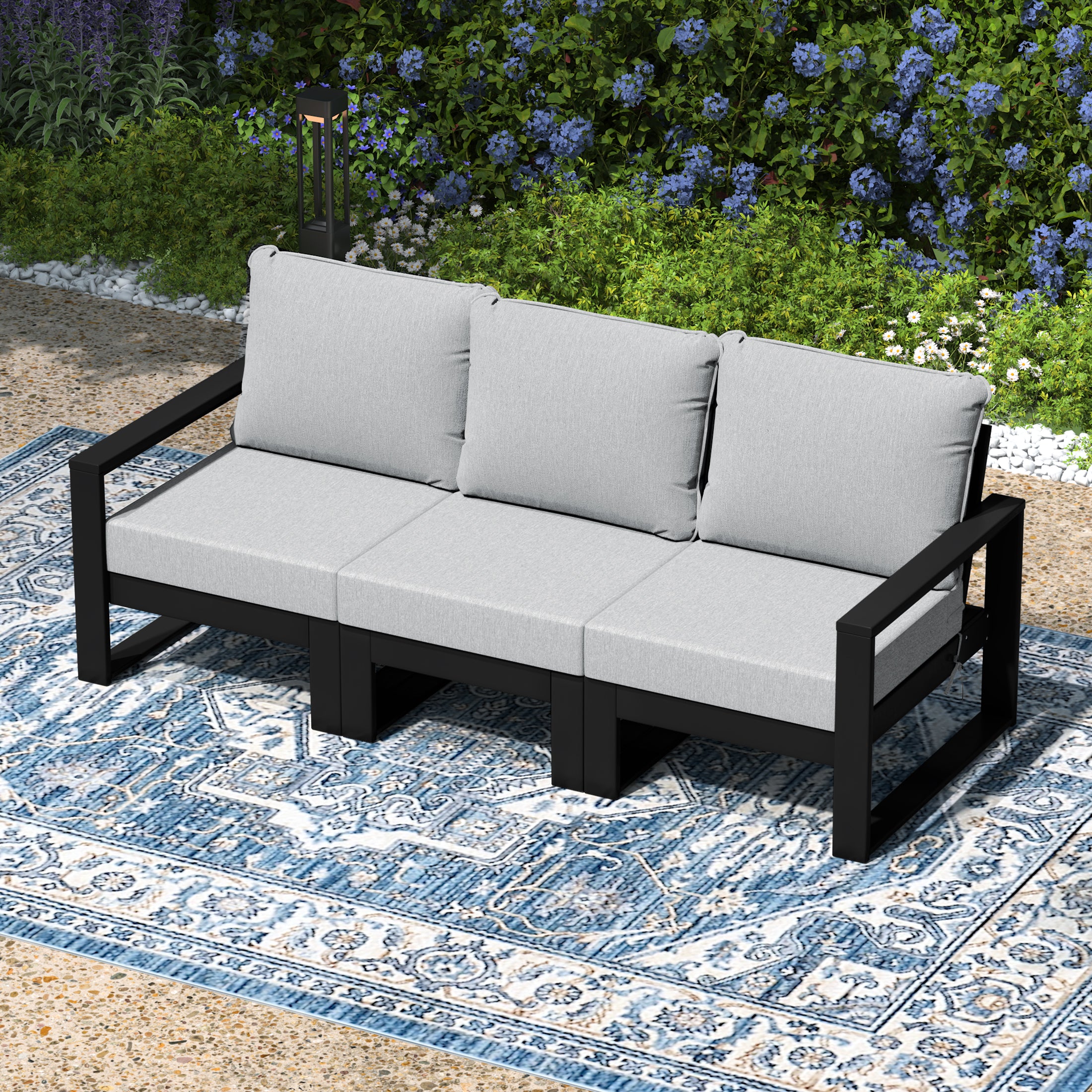 Rockaway Outdoor HDPE All-Weather Modern Deep Seating Patio Sofa with Waterproof Cushions