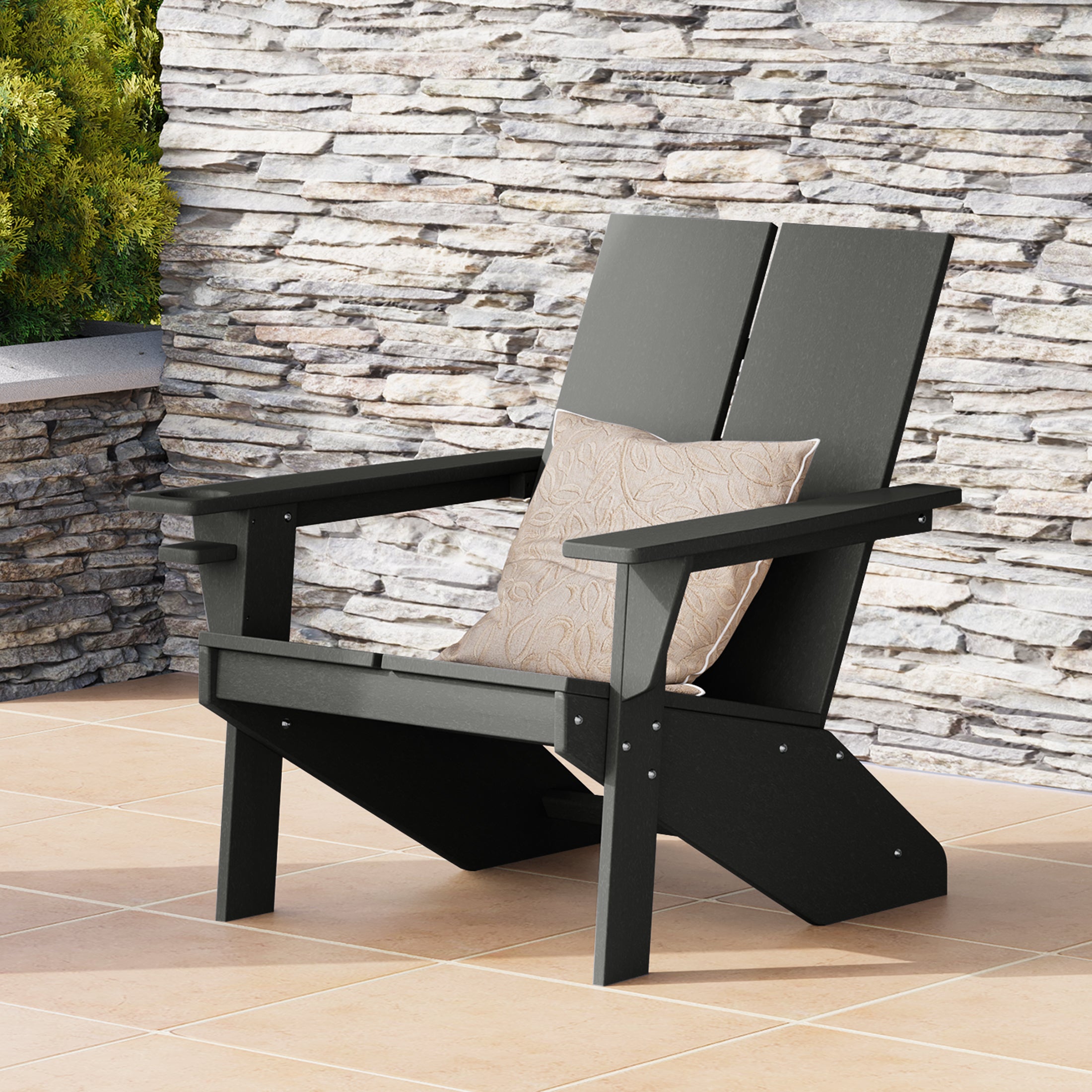 Seaview Outdoor HDPE Modern Adirondack Chair with Cup Holder