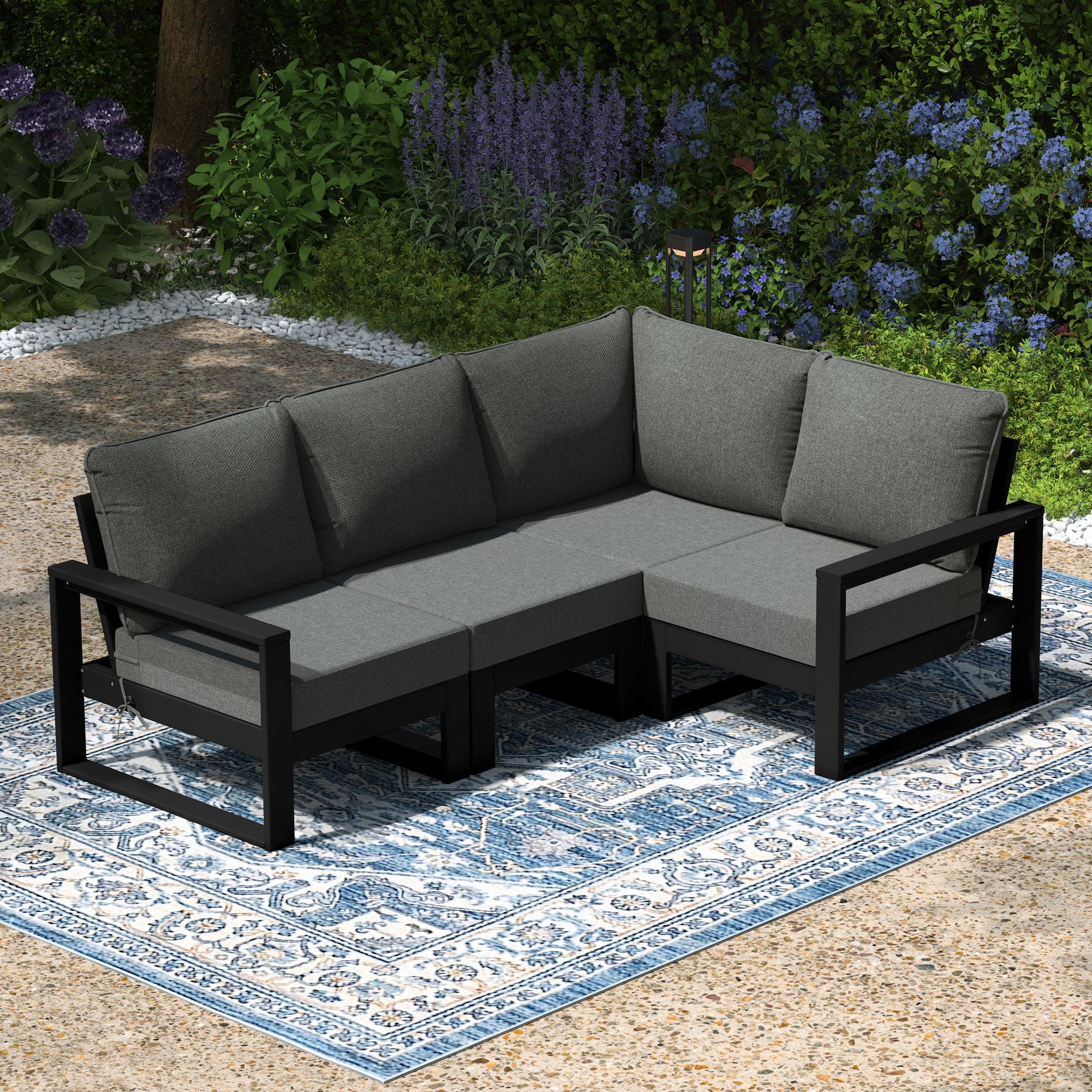 Rockaway Outdoor 4-Piece HDPE L-Shaped Modular Patio Sofa Furniture Set