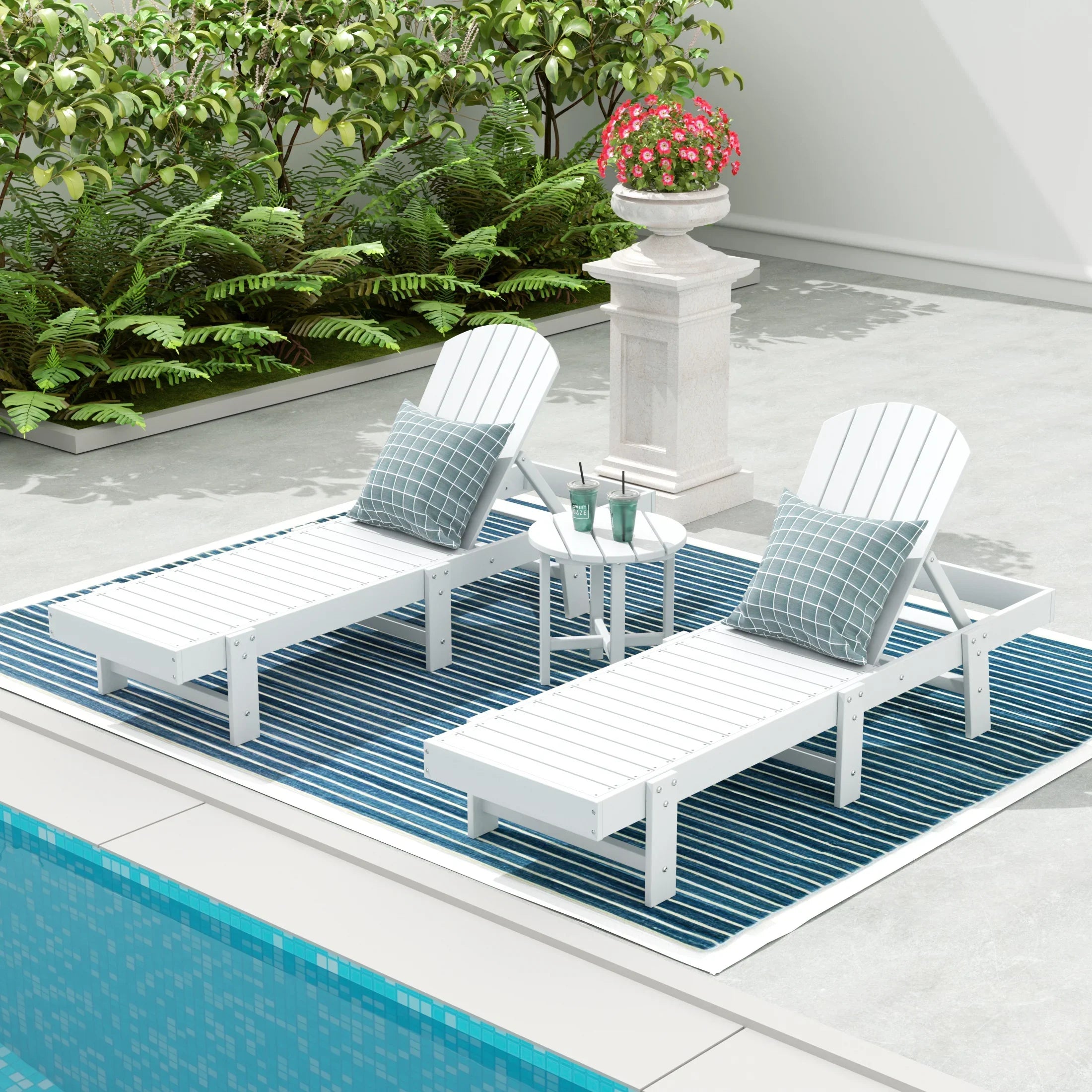 Portside 3 Piece Adirondack Poly Reclining Chaise Lounge