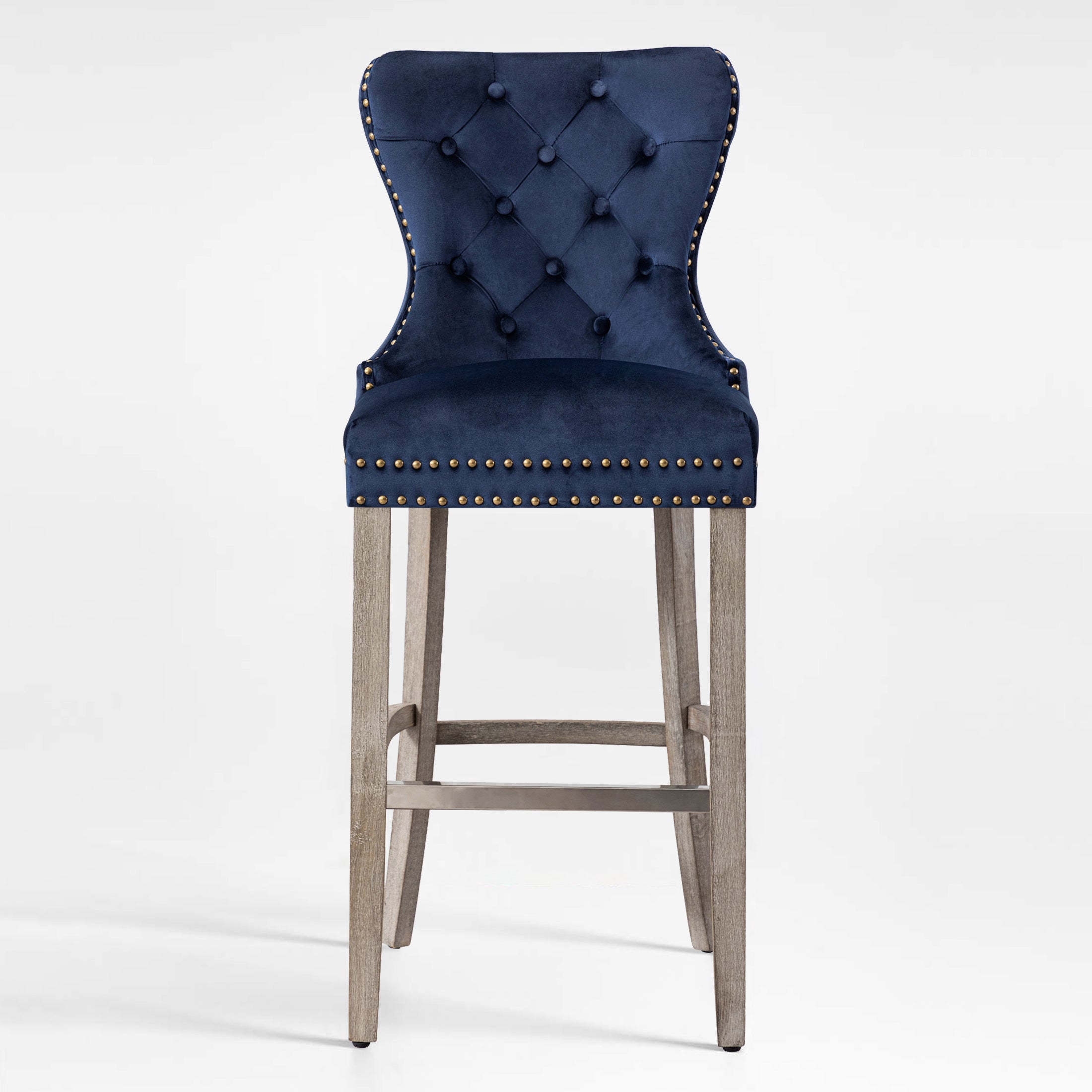 Hank 29" Tufted Velvet Bar Stool, Antique Gray