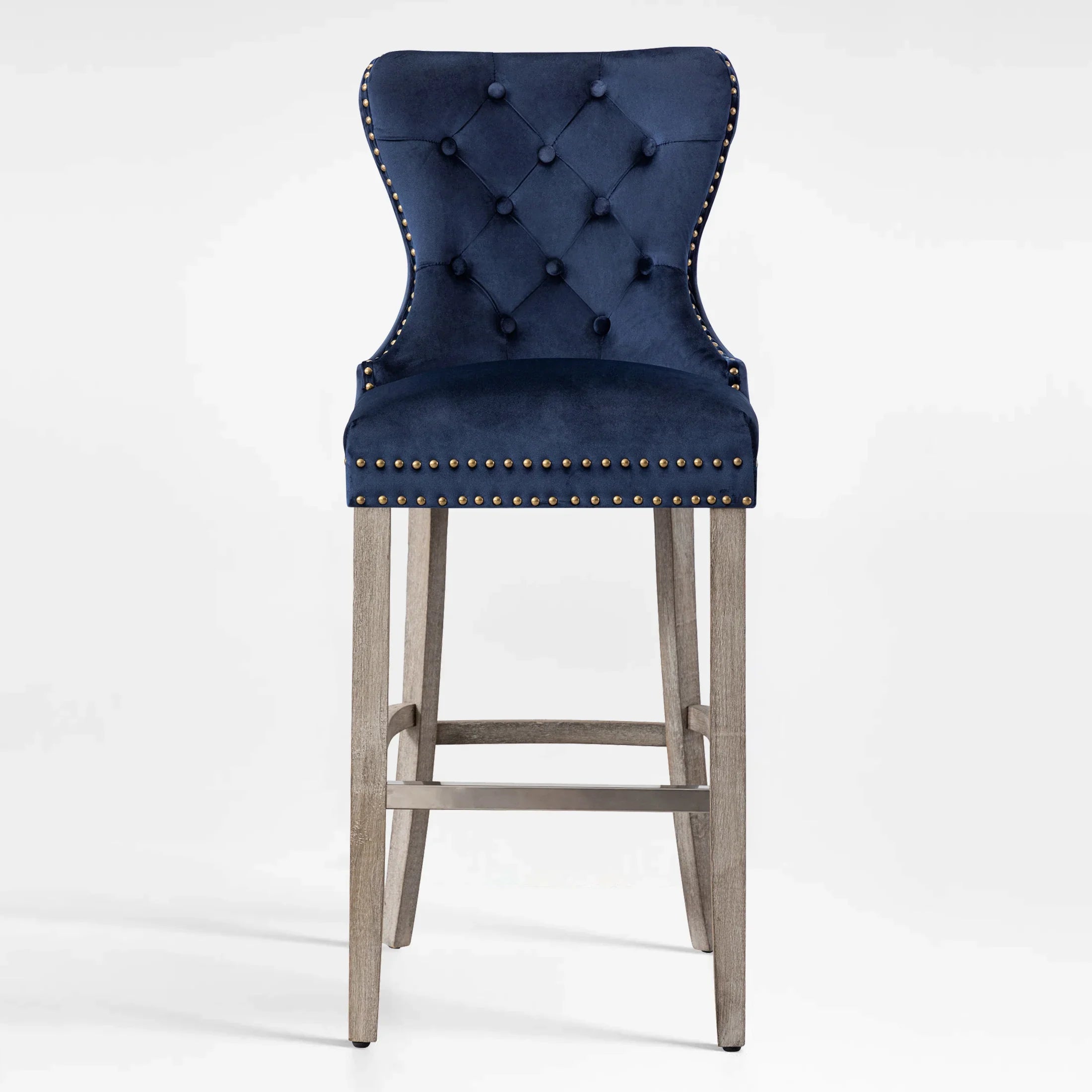Hank 29" Tufted Velvet Bar Stool, Antique Gray
