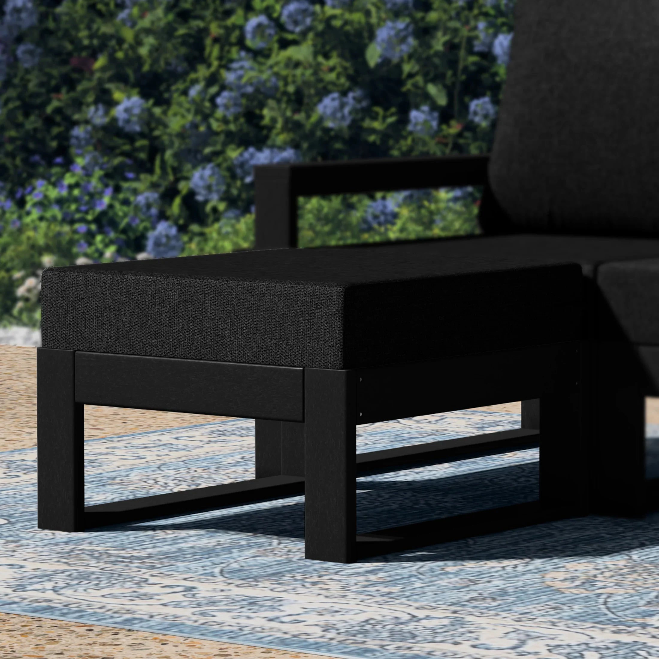 Rockaway Outdoor HDPE Patio Ottoman with Waterproof Olefin Cushions