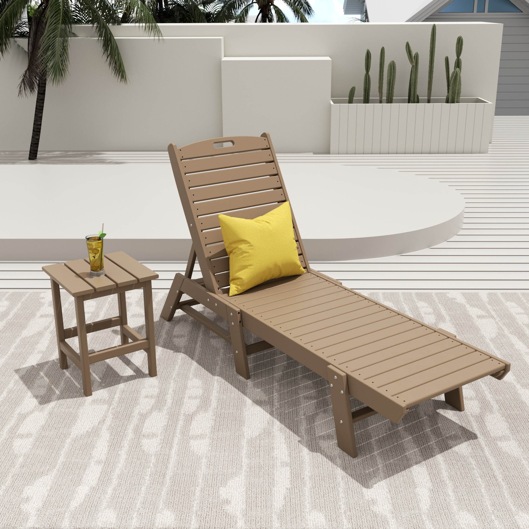 Paradise 2-Piece Poly Outdoor Patio Chaise Lounge Chair with Side Table Set