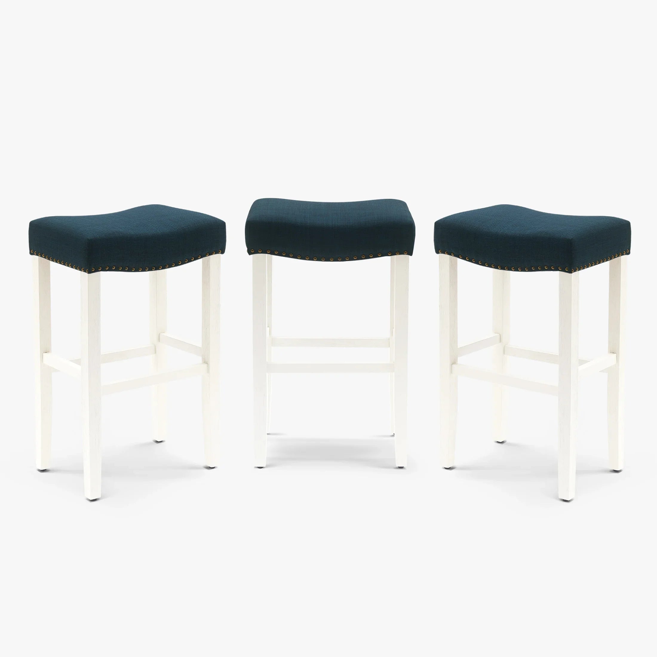 Bulmon 29" Upholstered Saddle Seat Antique White Bar Stool (Set of 3)