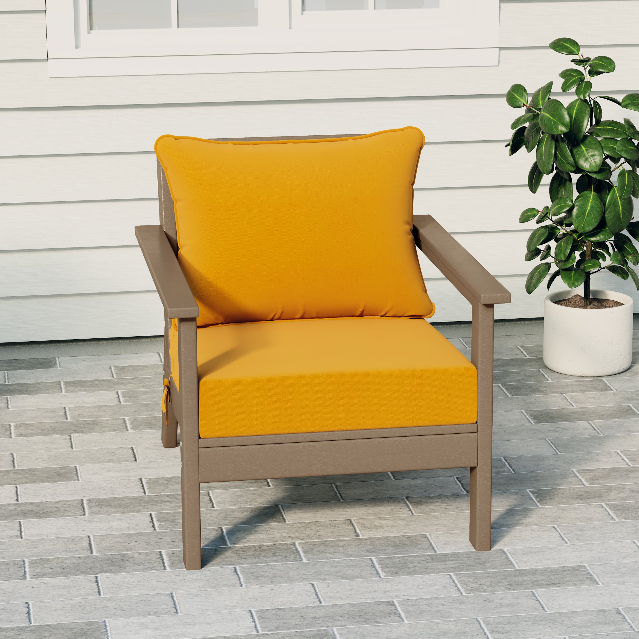 Portsmouth Outdoor Modern HDPE Patio Club Chair with Deep Seat Cushions