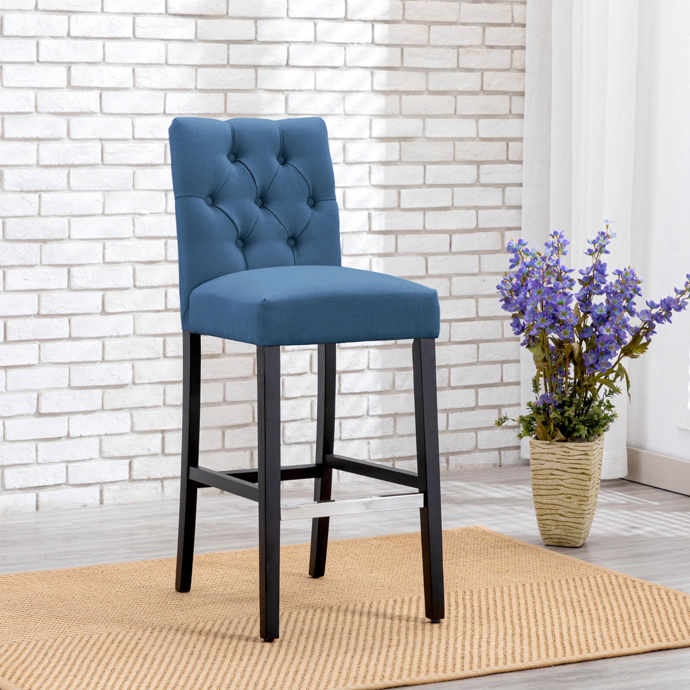 Bellmount 29" Linen Fabric Tufted Bar Stool,Black