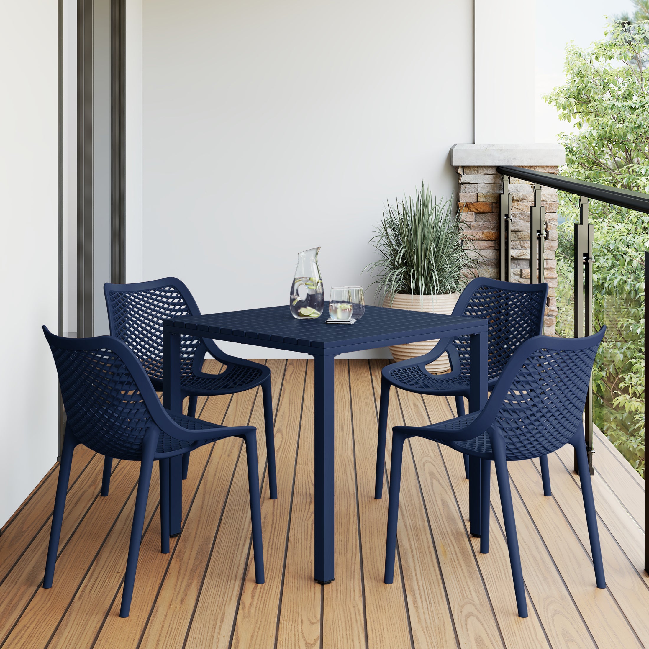 Sunshine 5-Piece Outdoor Patio Metal Frame Dining Table Set with Stackable Patio Dining Chairs