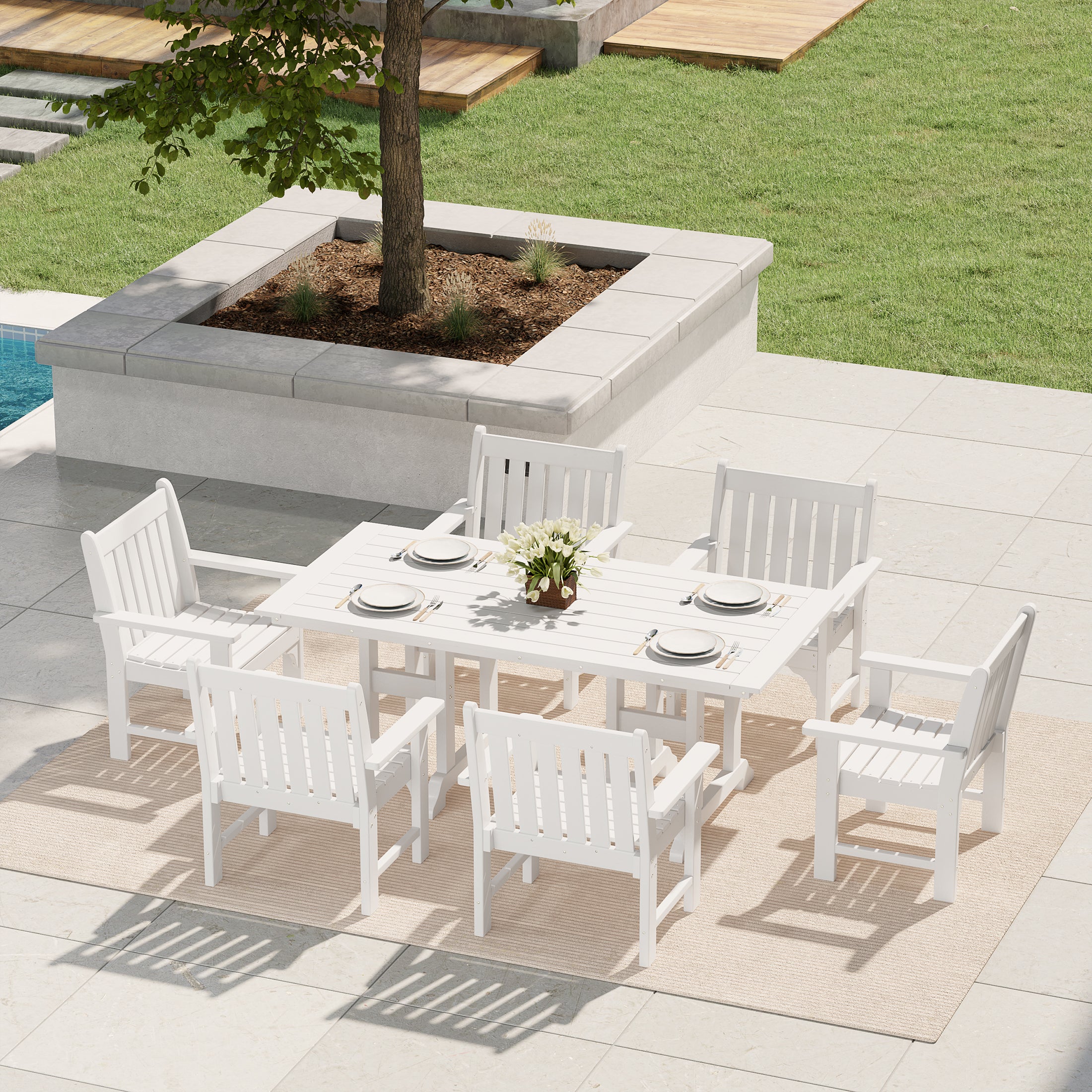 Paradise 7-Piece HDPE Outdoor Dining Patio Table and Chairs Set