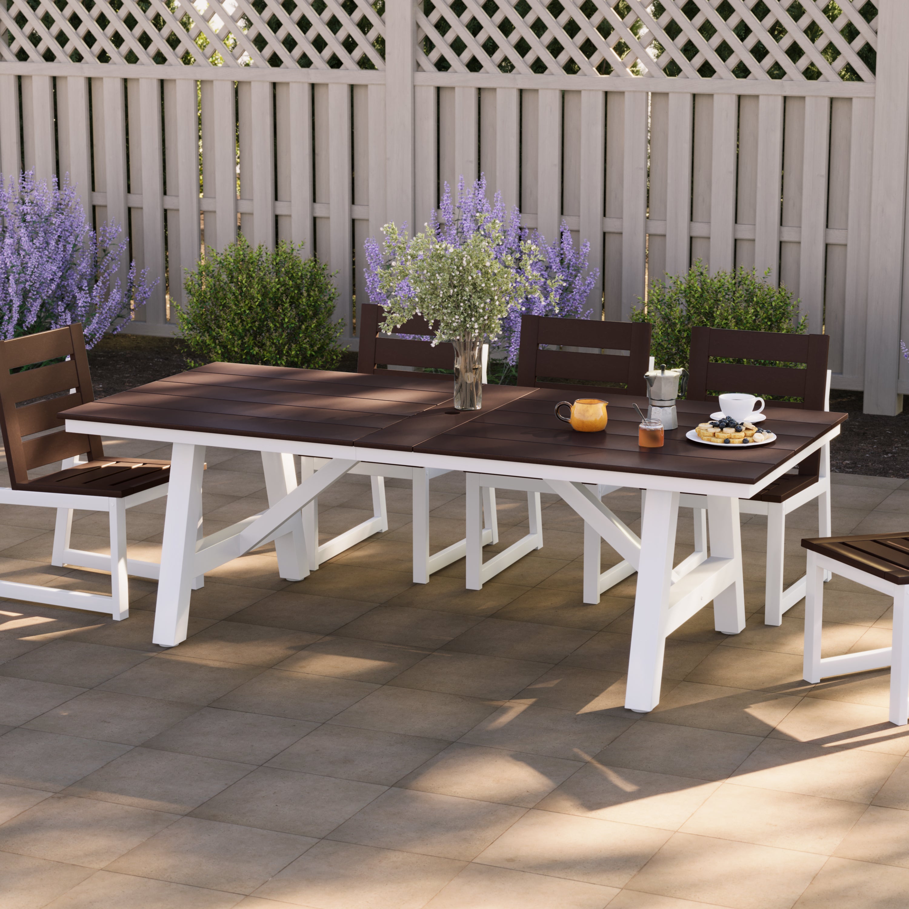 Stinson 90" HDPE Rectangle Outdoor Patio Dining Table With Umbrella Hole and Metal Frame