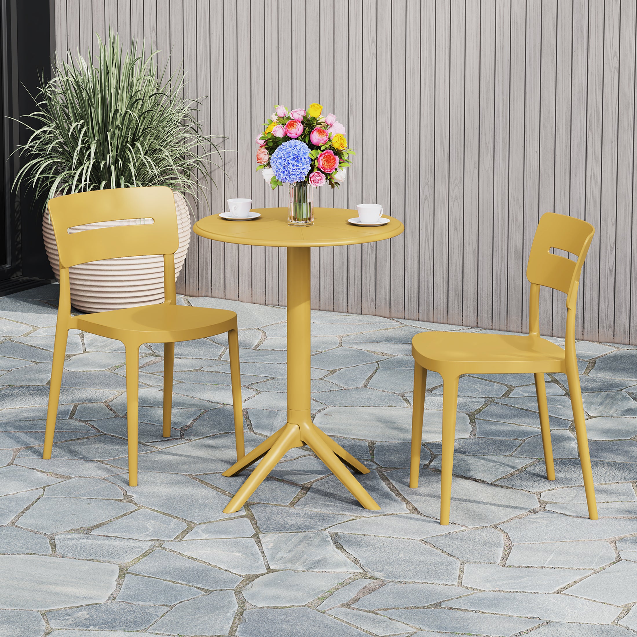 Sunshine 3-Piece Outdoor Resin Patio Bistro Set with Stackable Patio Dining Chairs
