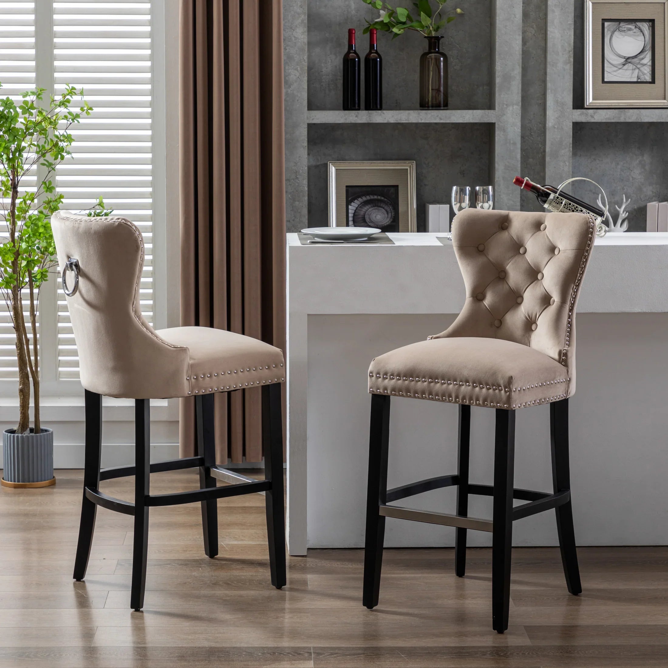 Hank 29" Tufted Velvet Bar Stool (Set of 2), Black