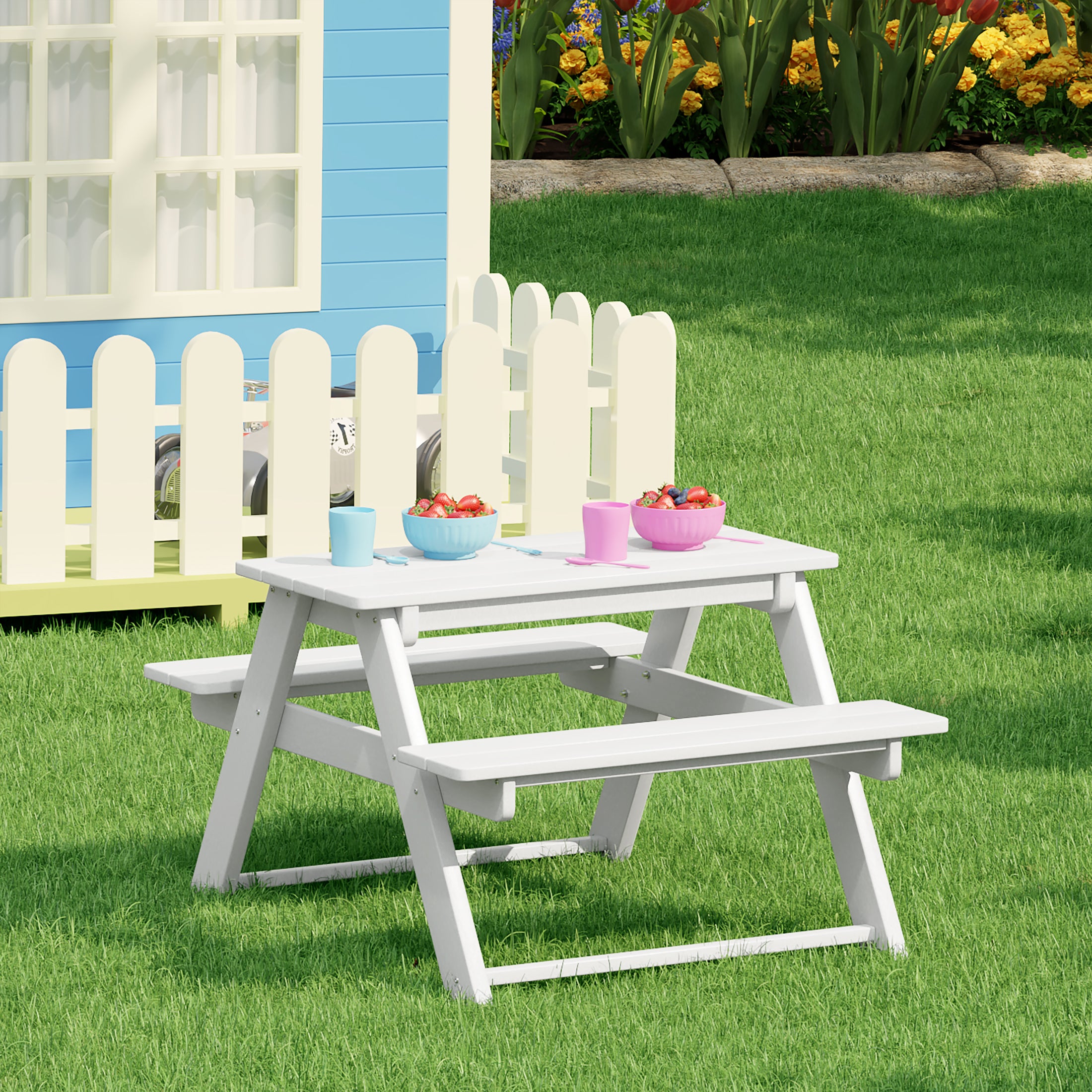 Paradise Outdoor Patio Kids HDPE Plastic Picnic Bench Table