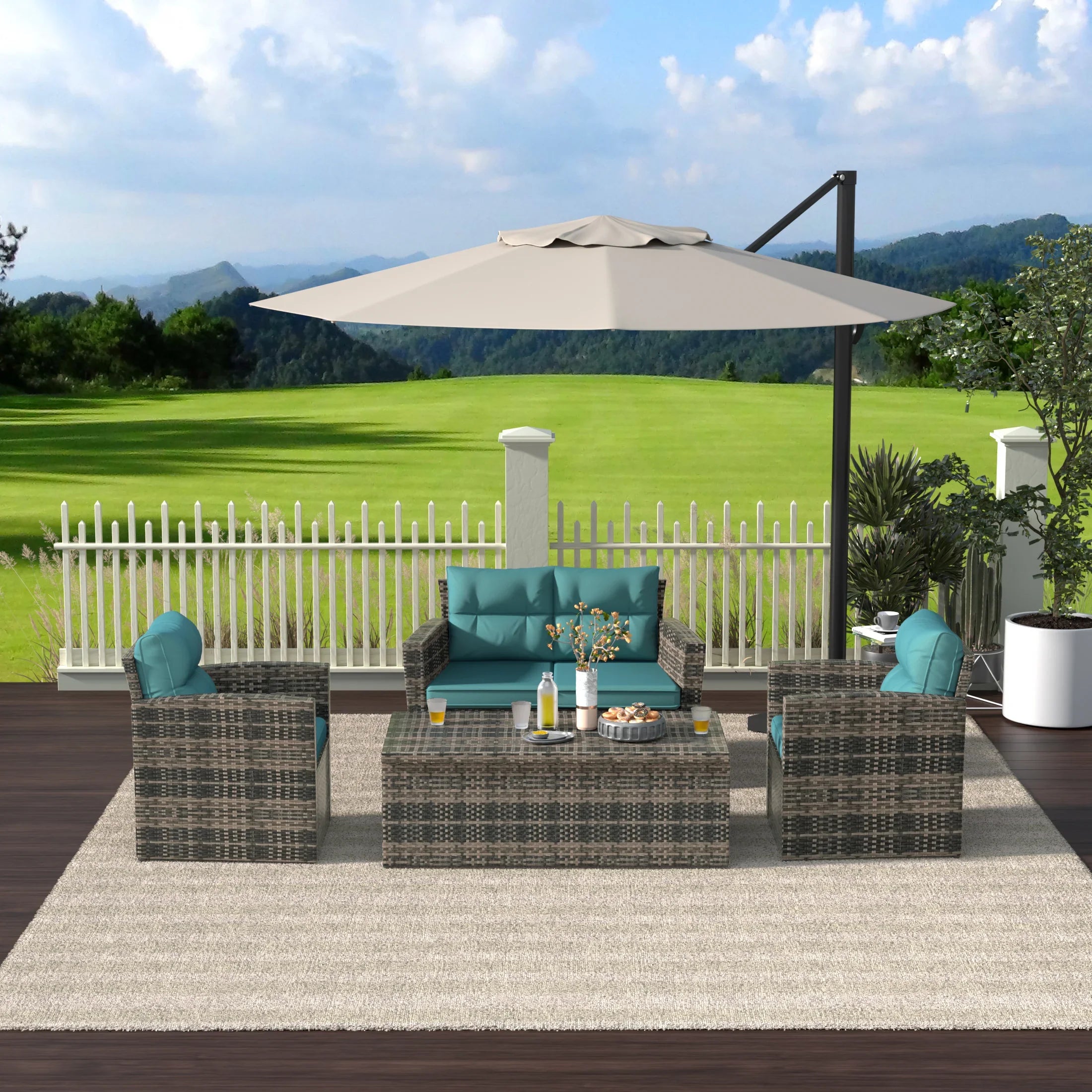 Maldives 4-Piece PE Rattan Wicker Conversation Sofa Set with Cushions