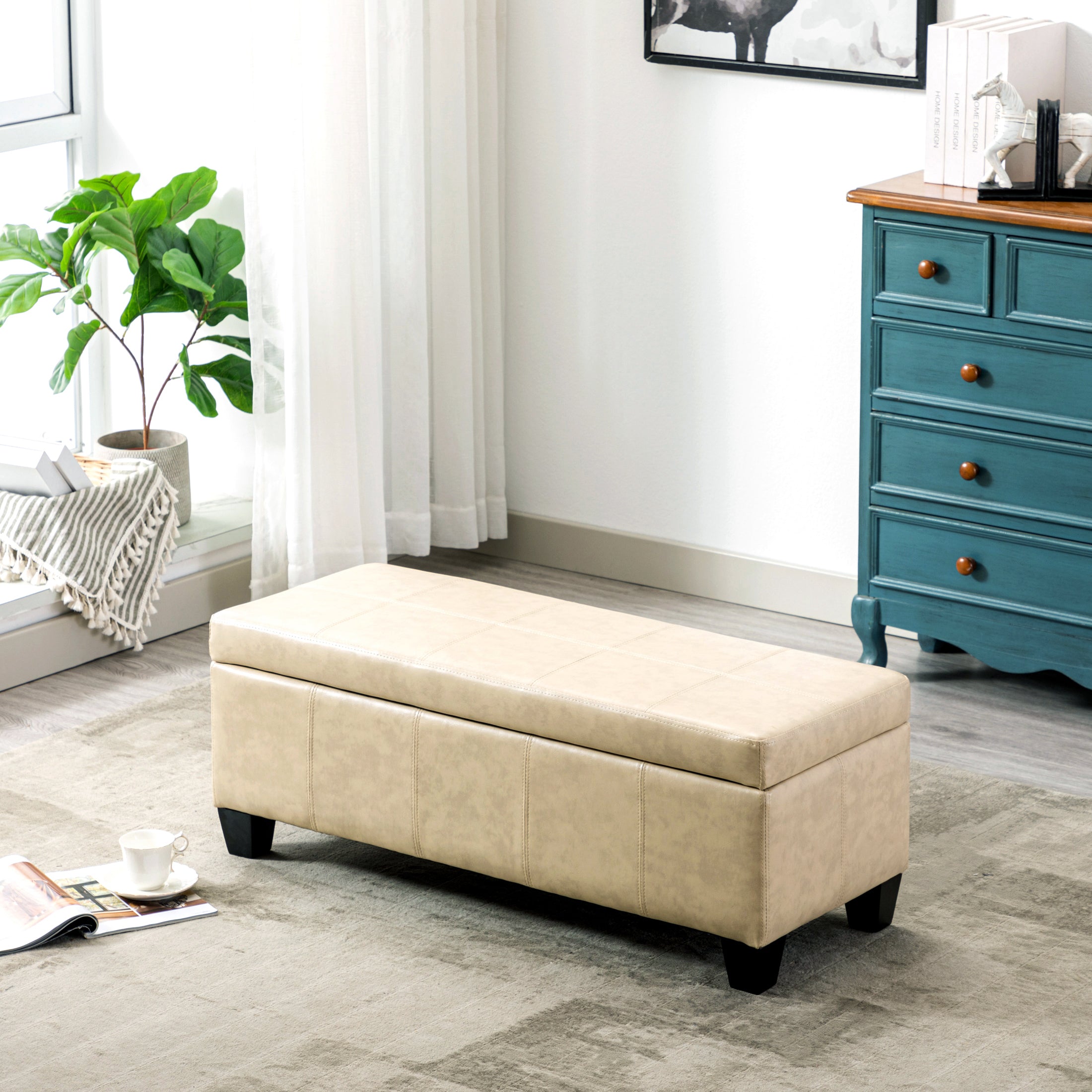 Baltimore 42" Inch Faux Leather Storage Ottoman Bench for Living Room Bedroom Furniture