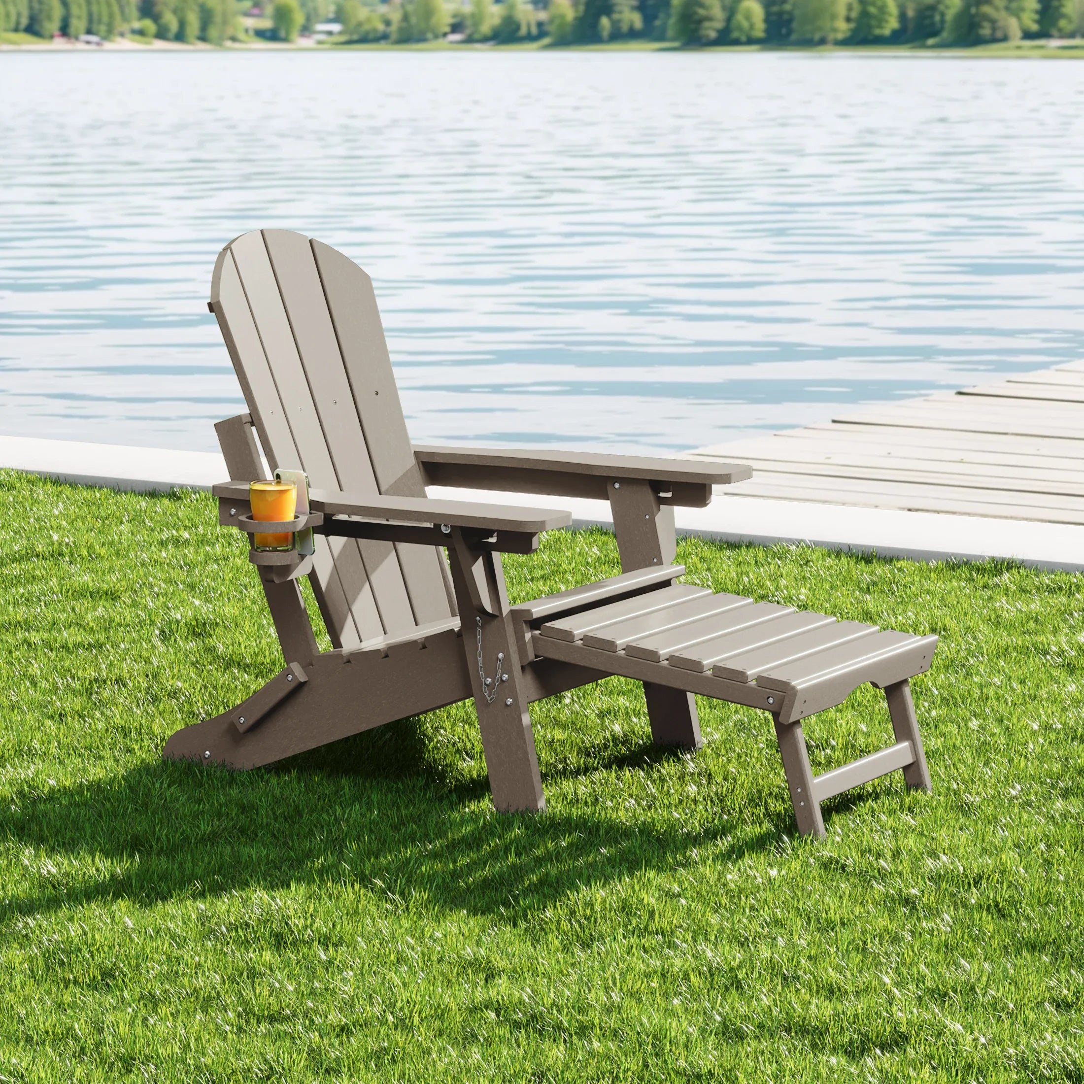 Paradise Folding Adjustable Adirondack Chair with Retractable Ottoman and Cup Holder