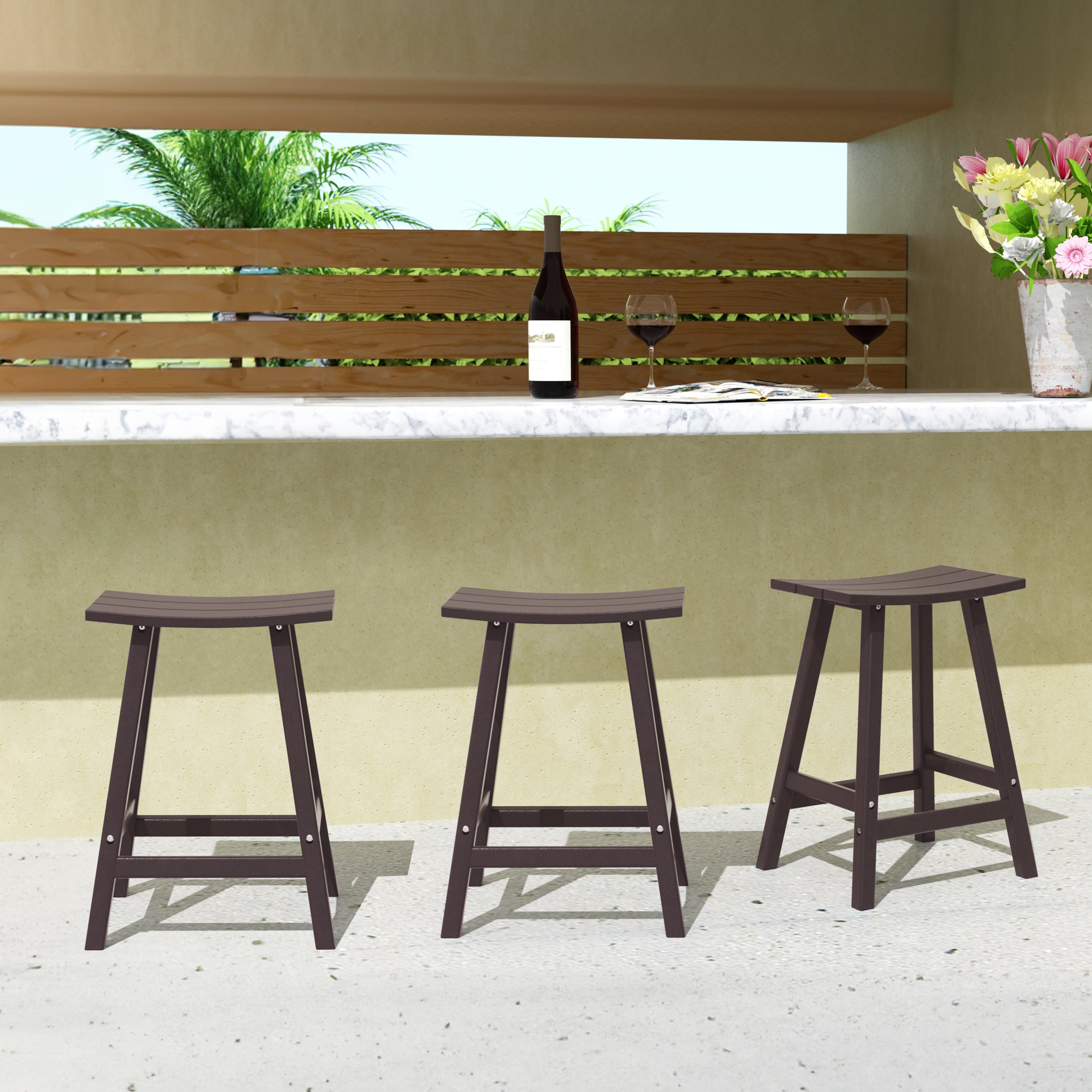 Paradise 24 Inch Counter High Saddle Stools (Set of 3)