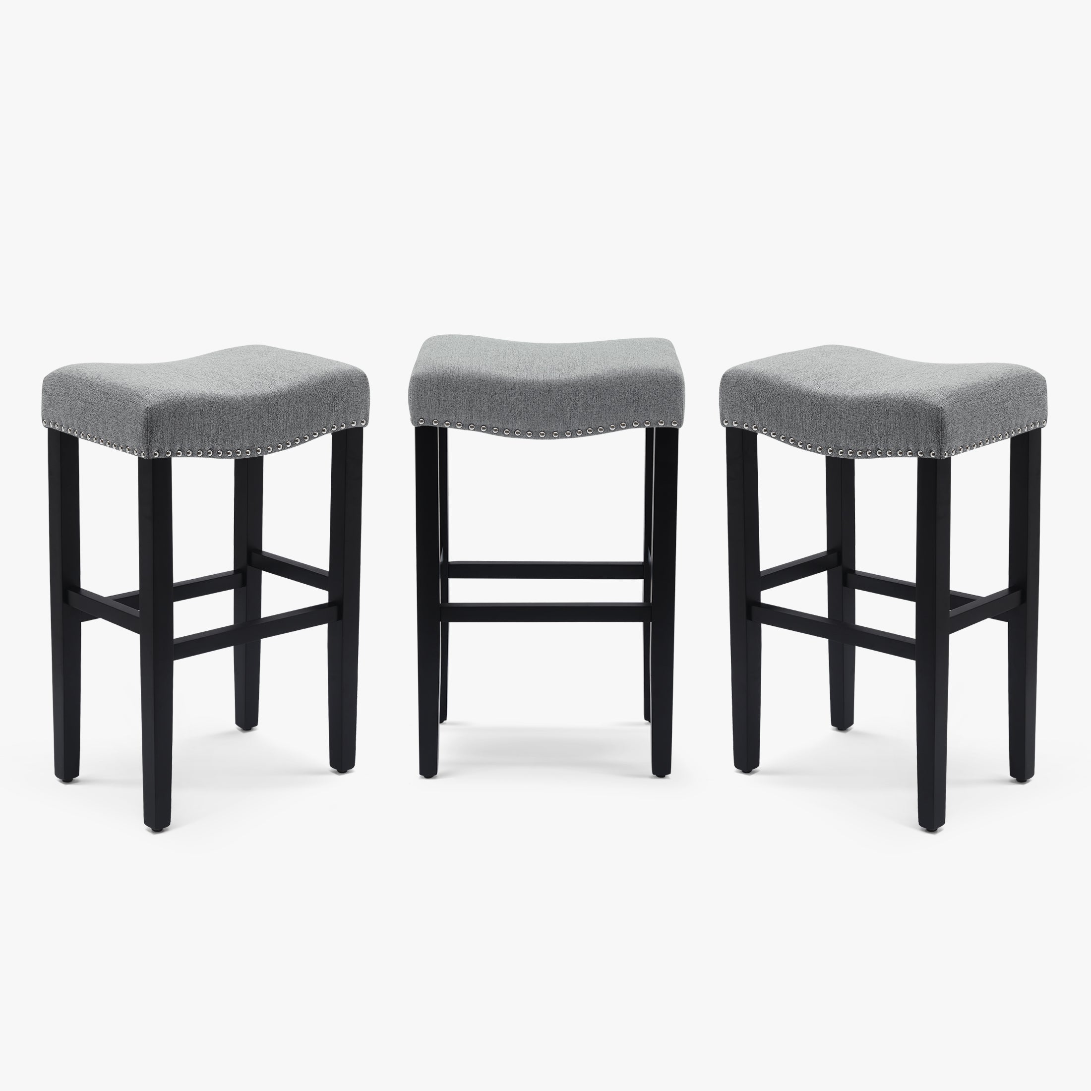 Bulmon 29" Upholstered Saddle Seat Black Bar Stool (Set of 3)
