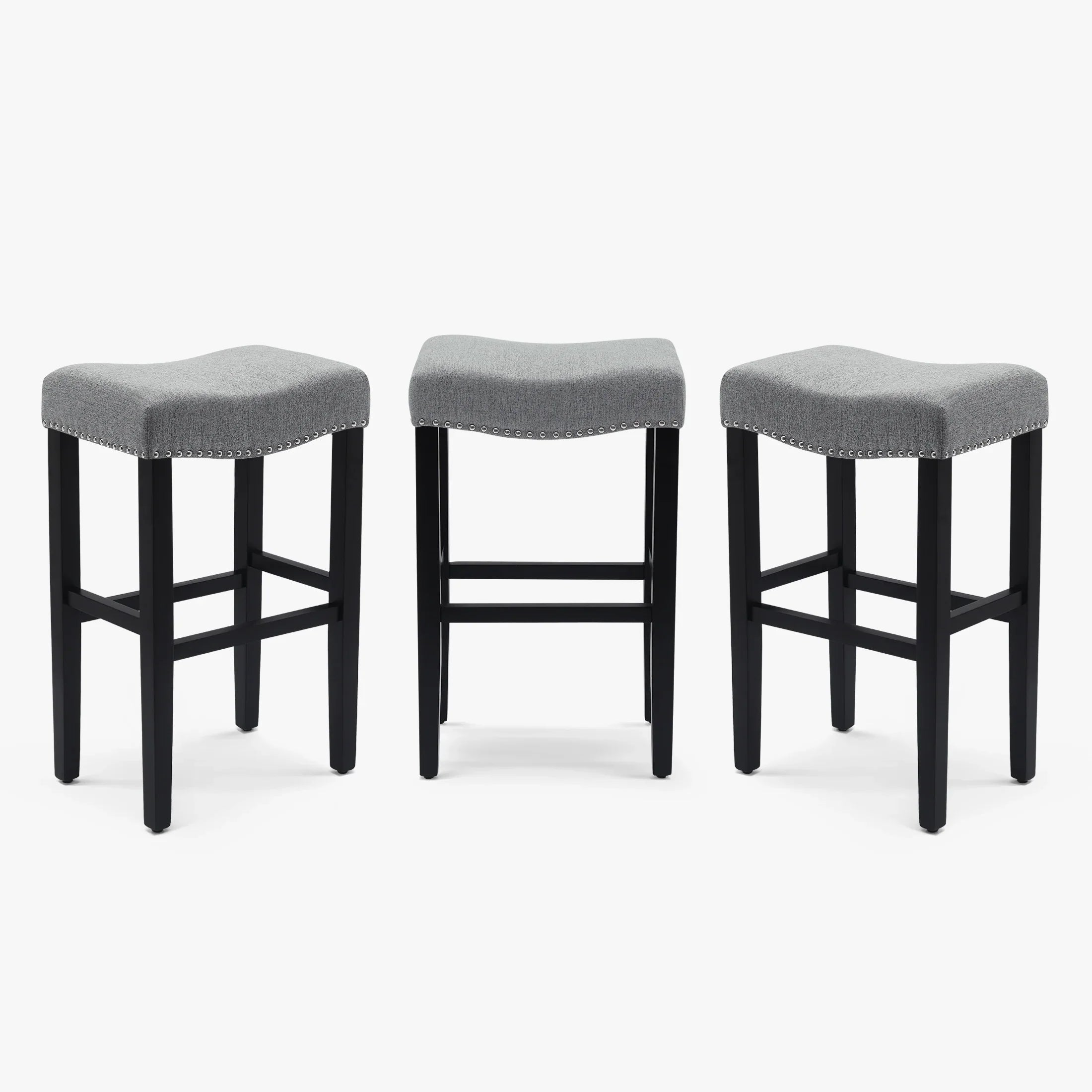 Bulmon 29" Upholstered Saddle Seat Black Bar Stool (Set of 3)