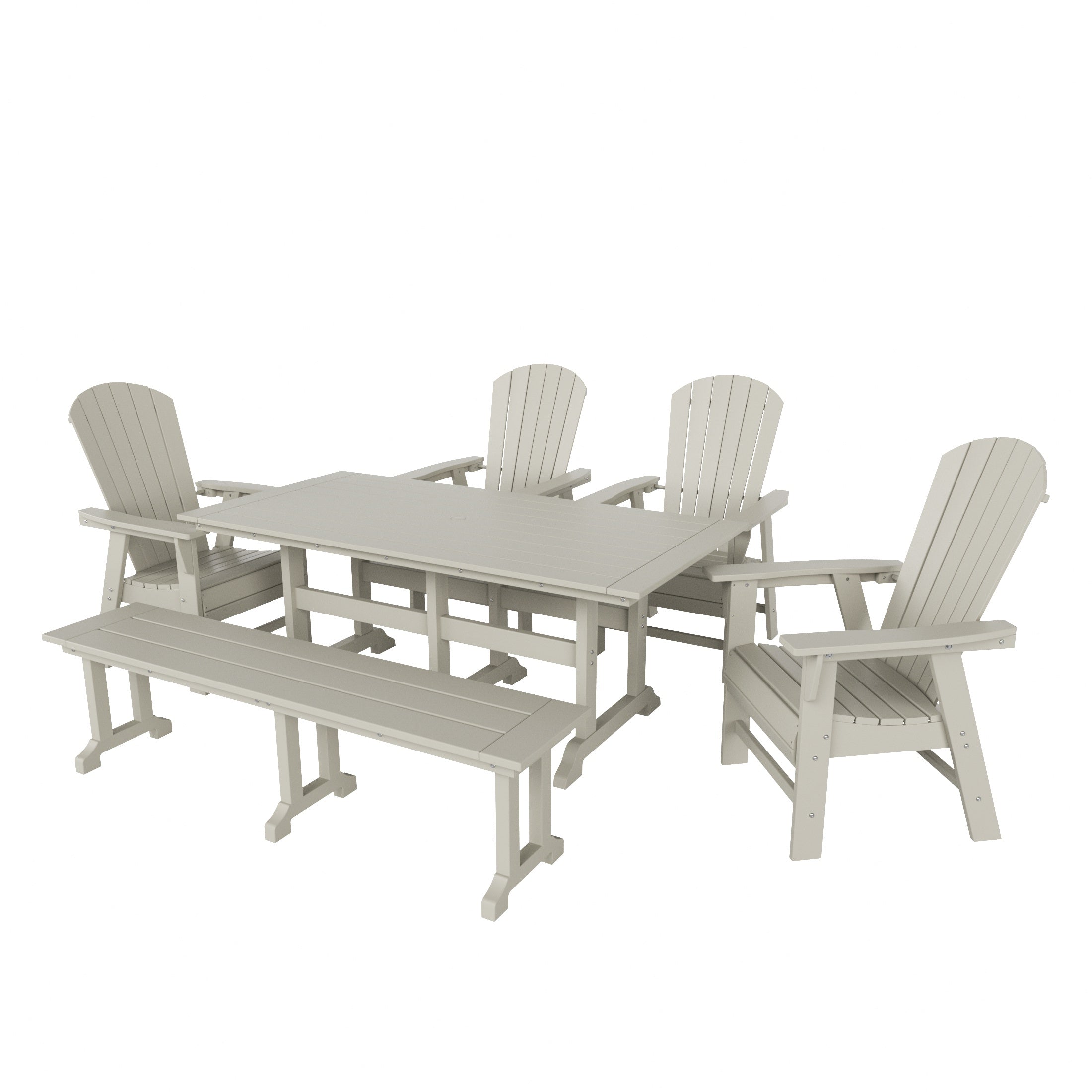 Portside 6 Piece Outdoor Patio Dining Table and Armchair Dining Bench Set
