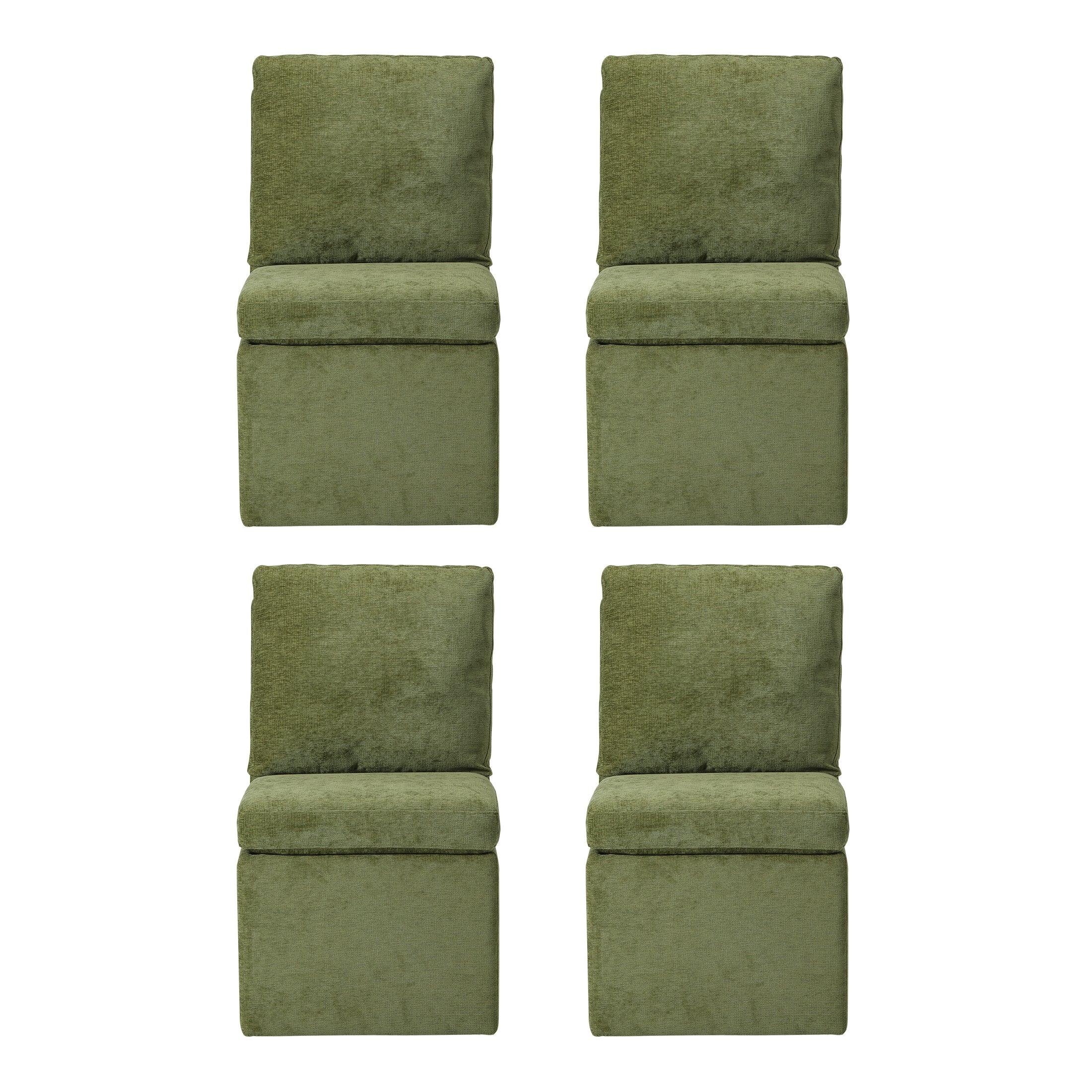 Danburry Modern Upholstered Chenille Armless Dining Chairs With Casters (Set of 4)