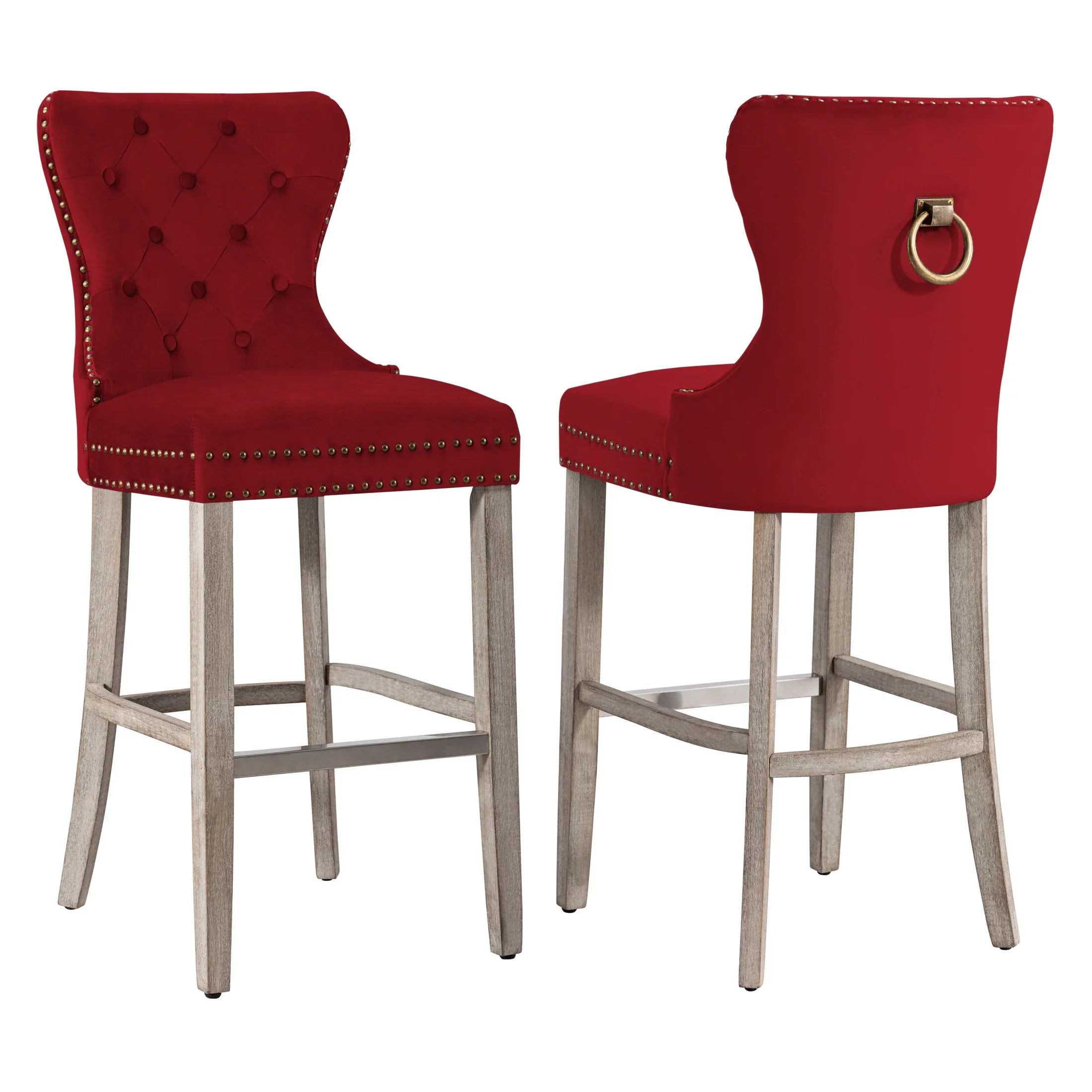 Hank 29" Tufted Velvet Bar Stool (Set of 2), Antique Gray