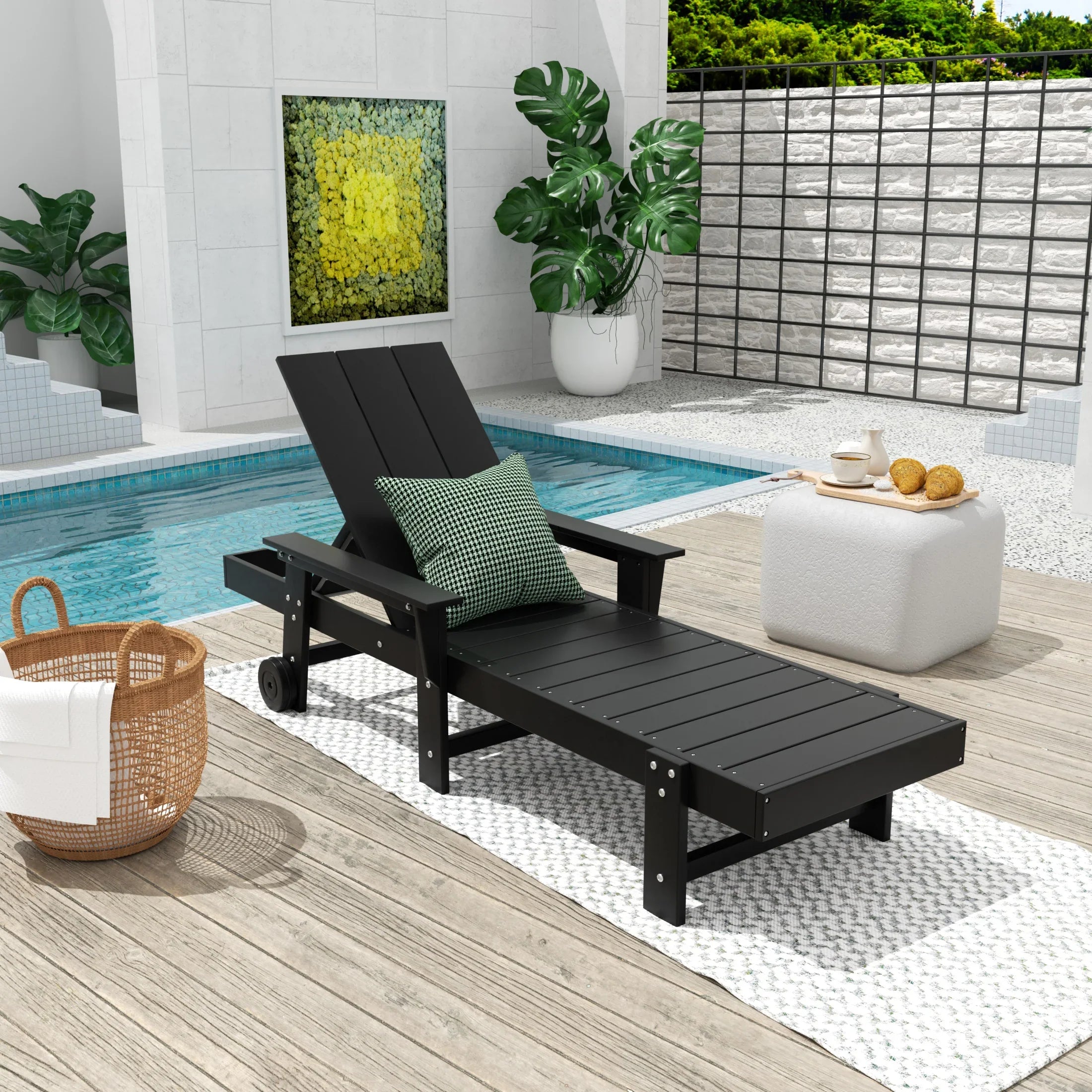 Palms Modern Reclining Chaise Lounge With Arms & Wheels