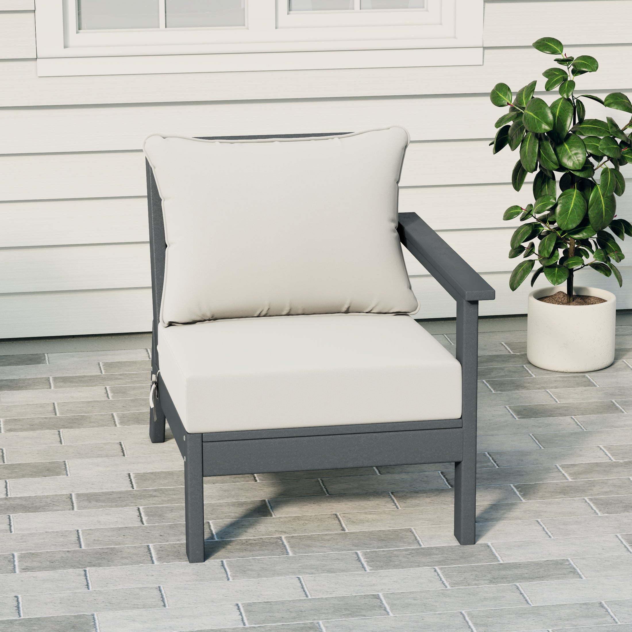 Portsmouth Outdoor Patio HDPE Right Arm Sectional Corner Club Chair with Patio Cushions