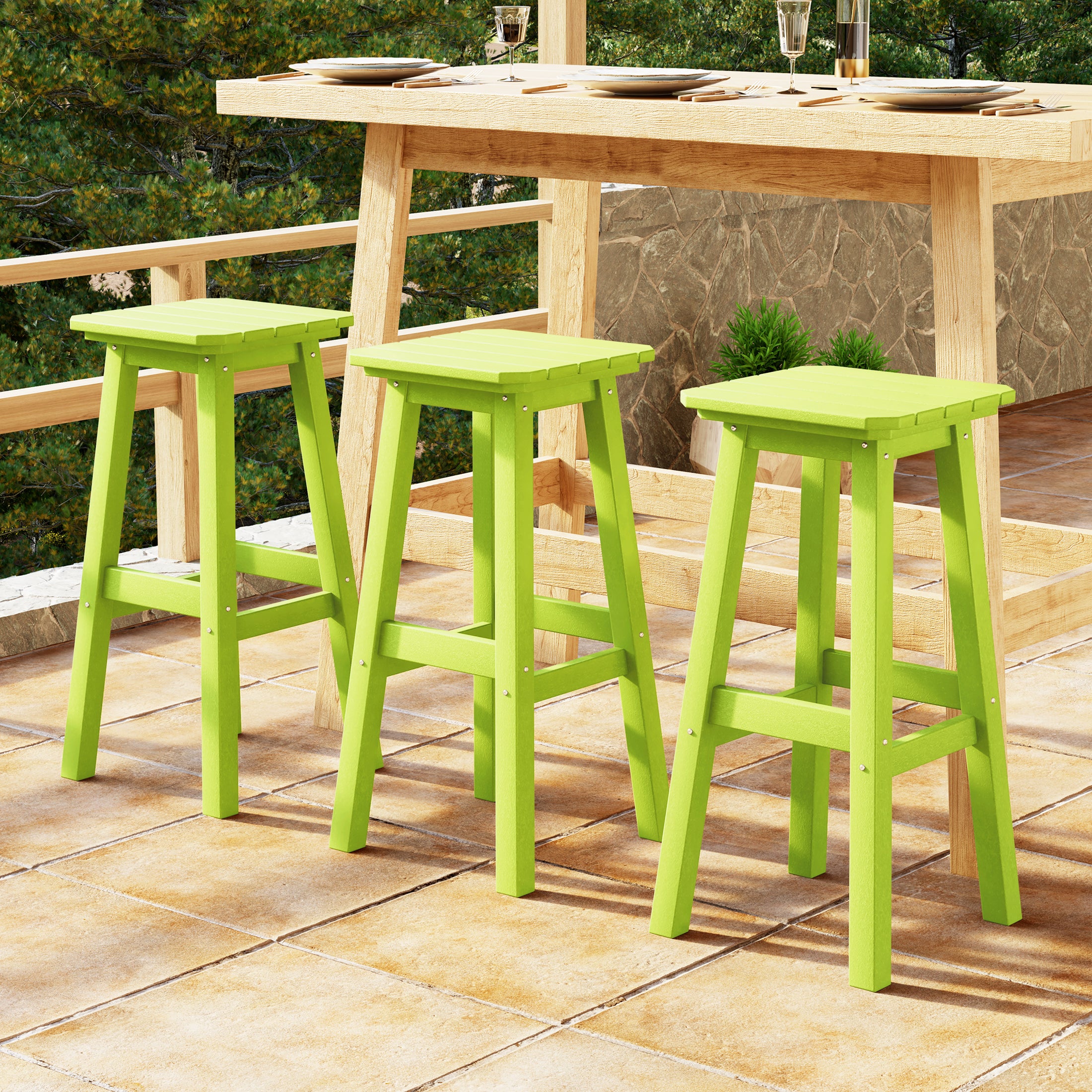 Paradise 29" HDPE Outdoor Patio Square Bar Stools (Set of 3)