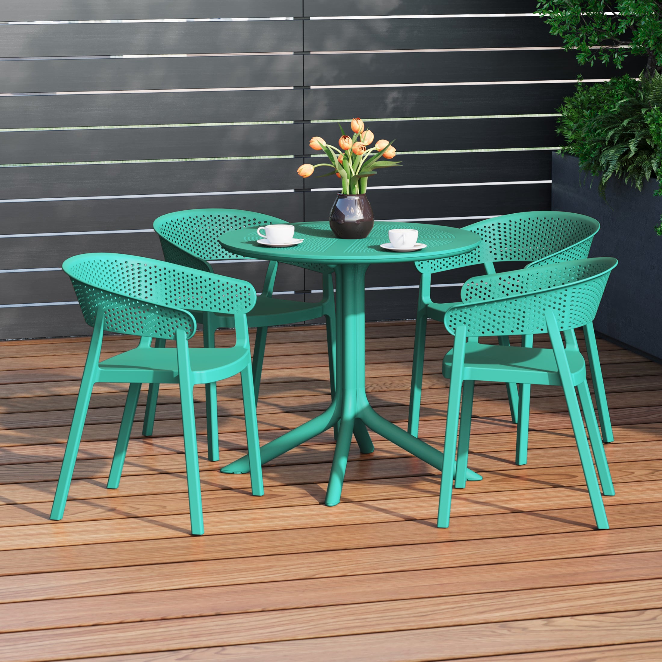 Sunshine 5-Piece Modern Patio Round Dining Table Set with Stackable Patio Dining Chairs