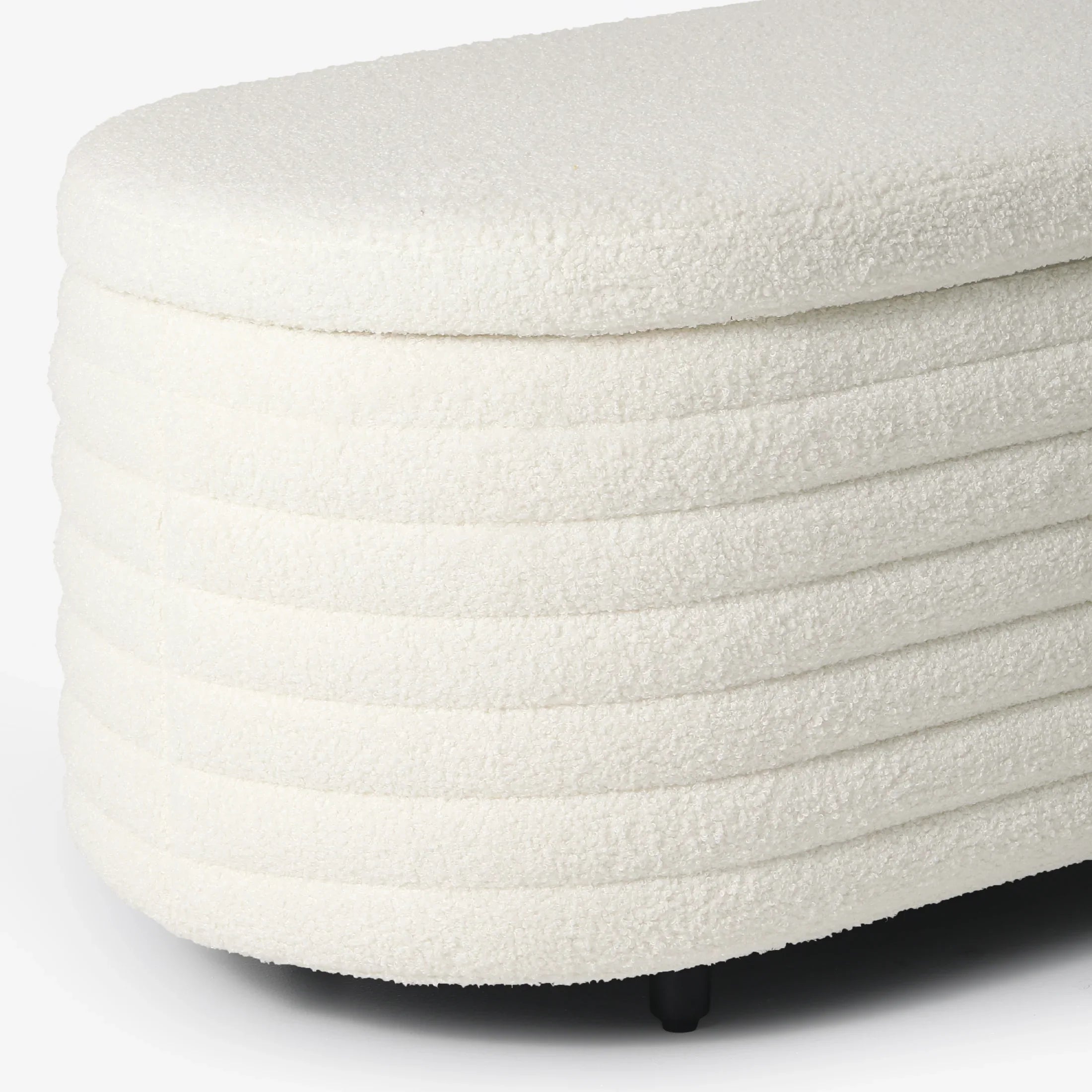 Celine 54" Wide Mid-Century Modern Upholstered Teddy Sherpa Tufted Oval Storage Ottoman Bench