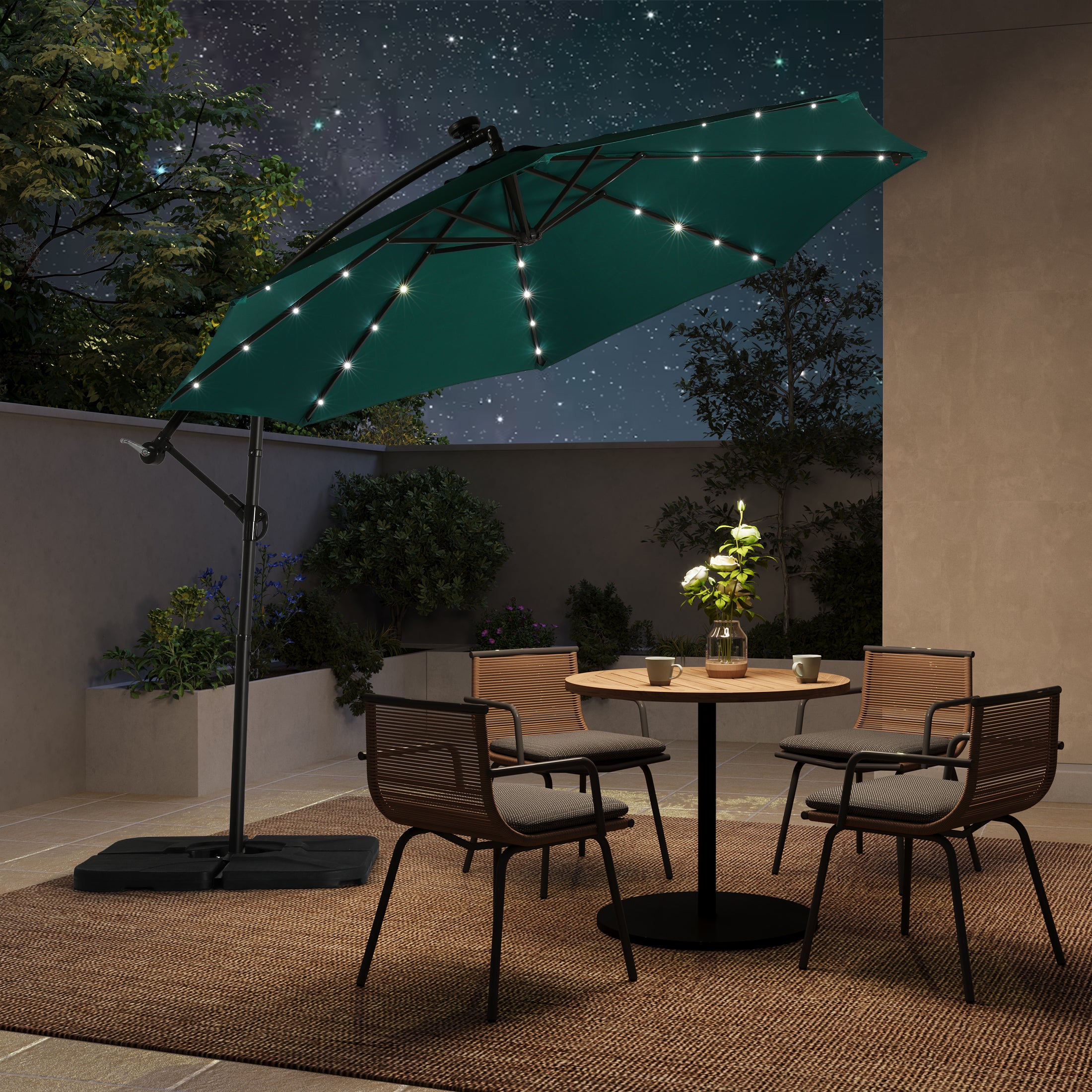 Westlake 10 ft. Outdoor / Paito Cantilever Hanging Umbrella with Solar Power LED lights
