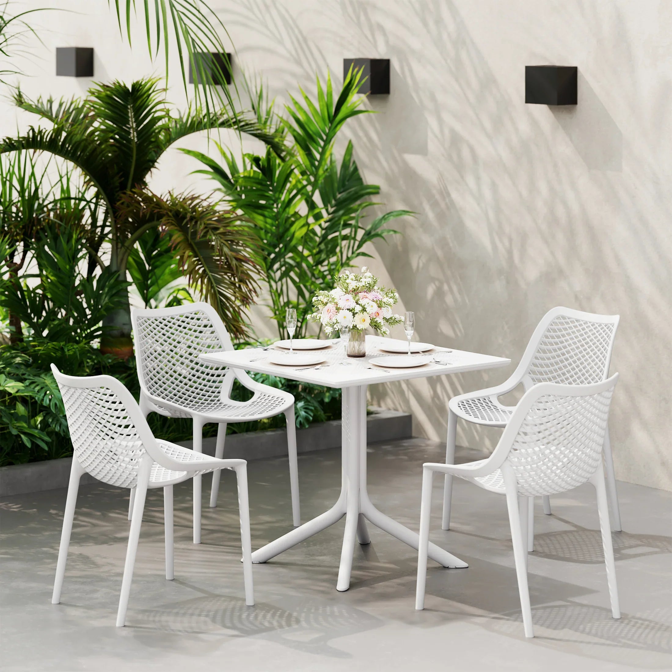 Sunshine 31.5" Square Plastic Outdoor Patio Dining Table for 4