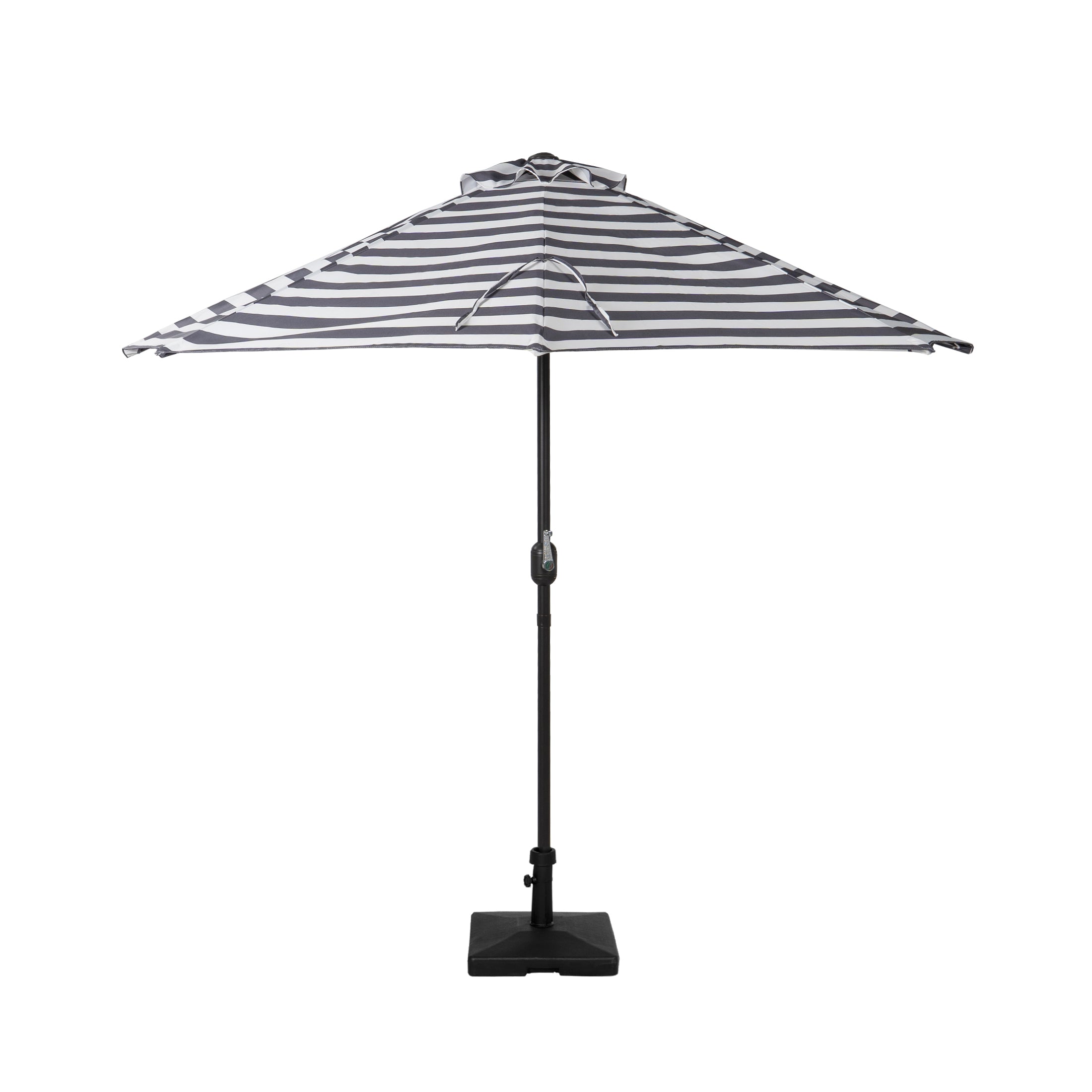 Easton 9 ft. Aluminum Half Market Crank Lift Patio Umbrella with Base